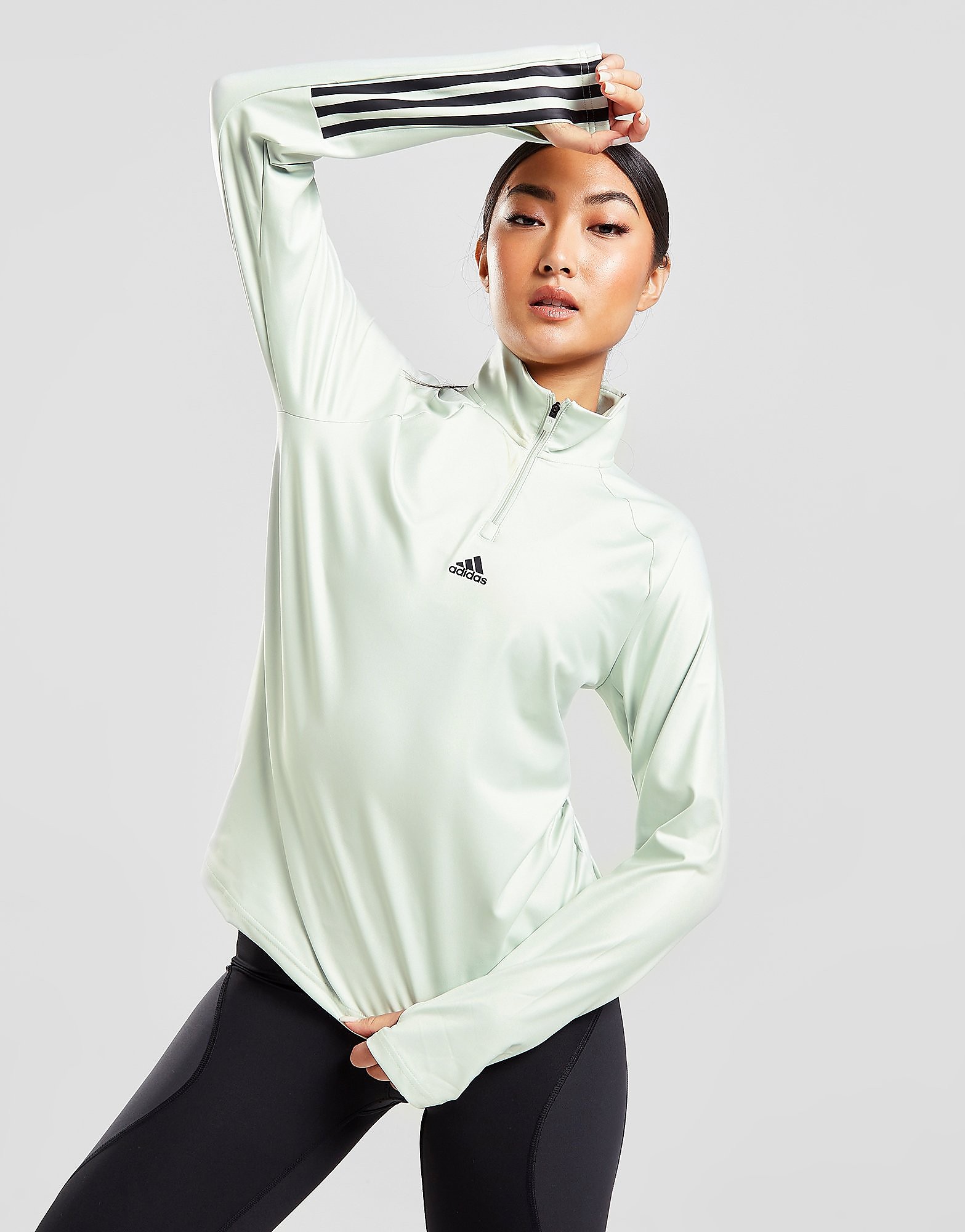

adidas Glam 1/4 Zip Top - Linen Green / Black - Womens, Linen Green / Black
