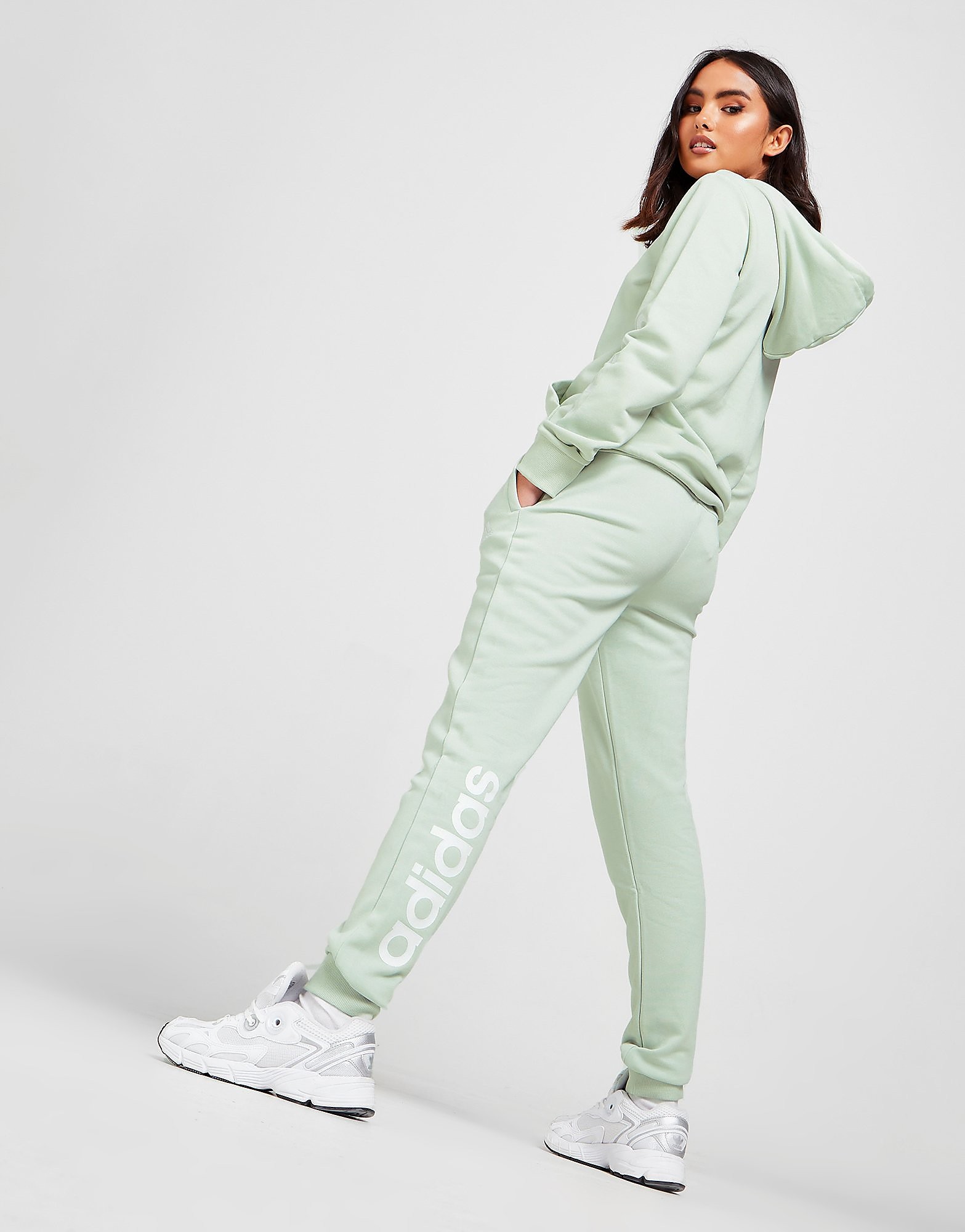 

adidas Core Linear Logo Joggers - Linen Green / White - Womens, Linen Green / White