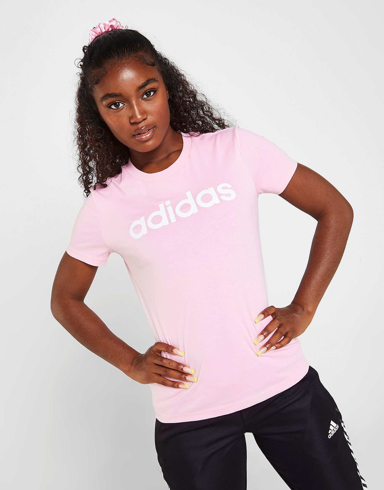 

adidas Core Linear T-Shirt - True Pink / White - Womens, True Pink / White