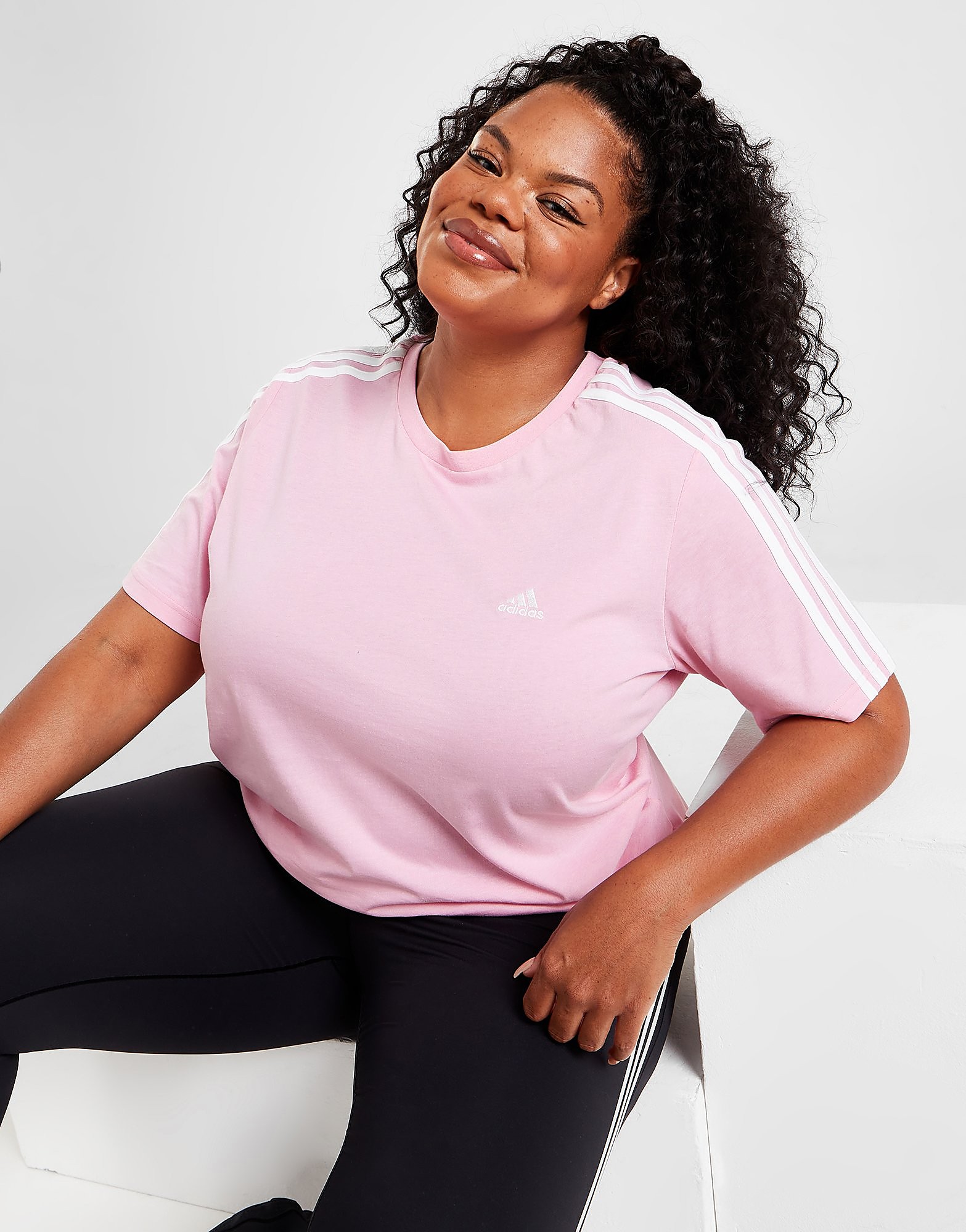 

adidas Core Plus Size 3-Stripes T-Shirt - True Pink / White - Womens, True Pink / White