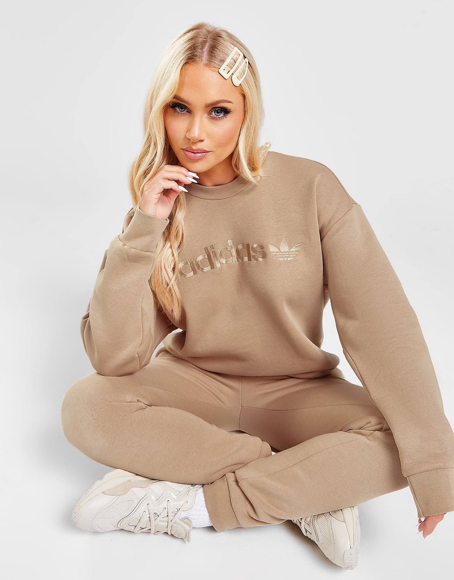 

adidas Originals Embroidered Boyfriend Crew Sweatshirt - Only at JD - Brown - Womens, Brown