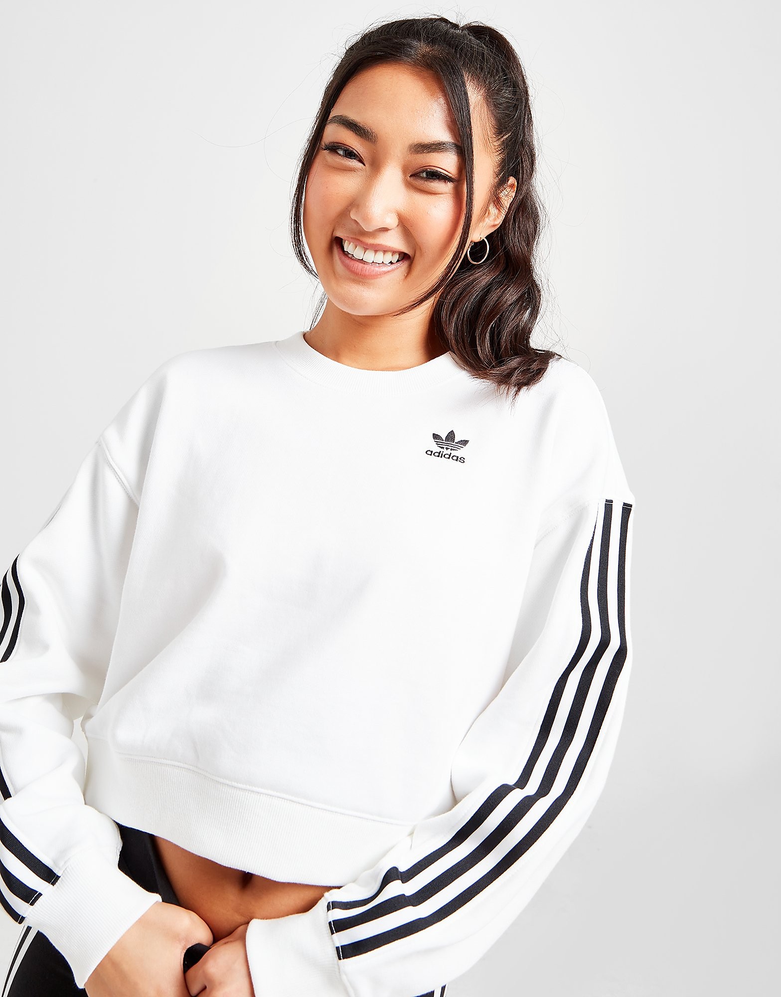 

adidas Originals 3-Stripes Crop Crew Sweatshirt - White - Womens, White