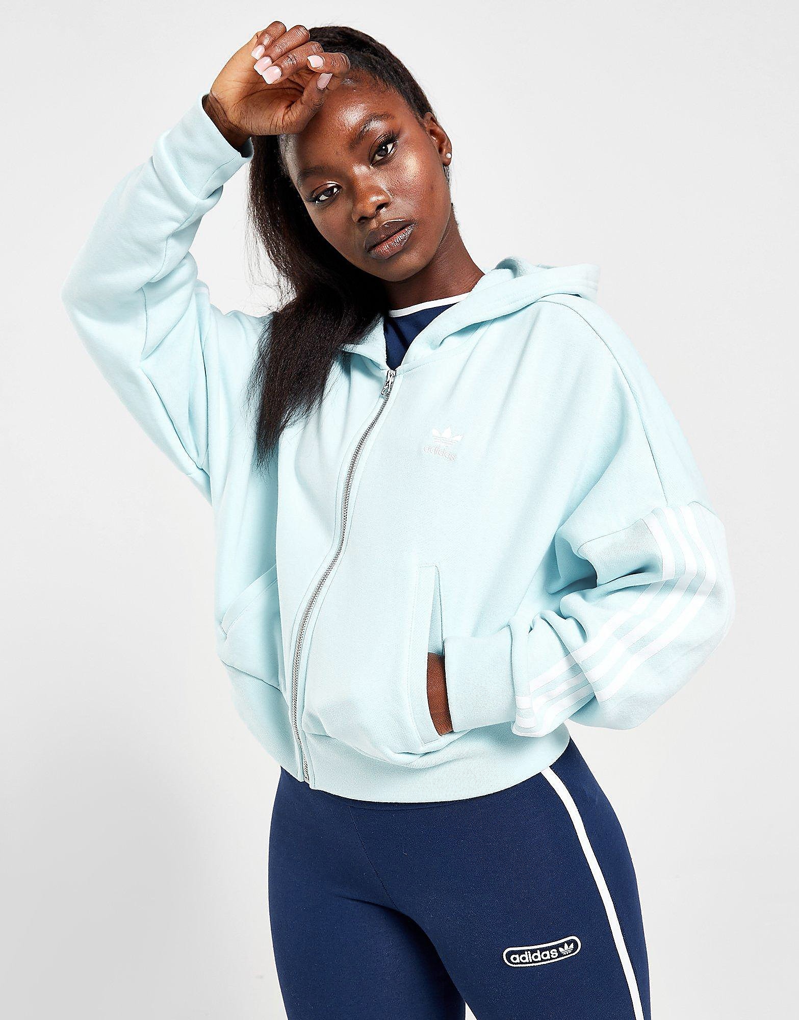 

adidas Originals 3-Stripes Full Zip Hoodie - Blue - Womens, Blue