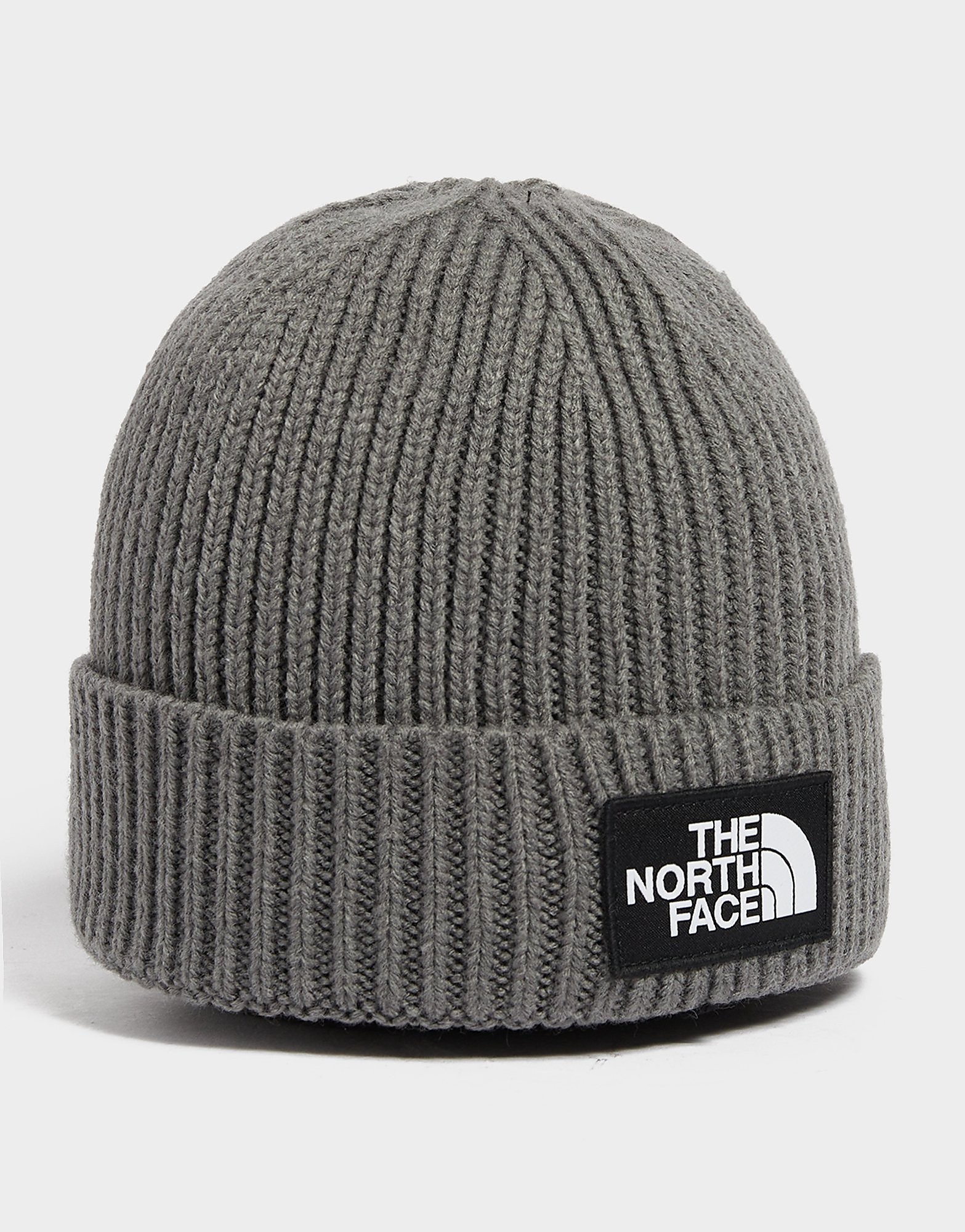 The North Face Logo Box Cuffed Beanie - Grey - Womens, Grey