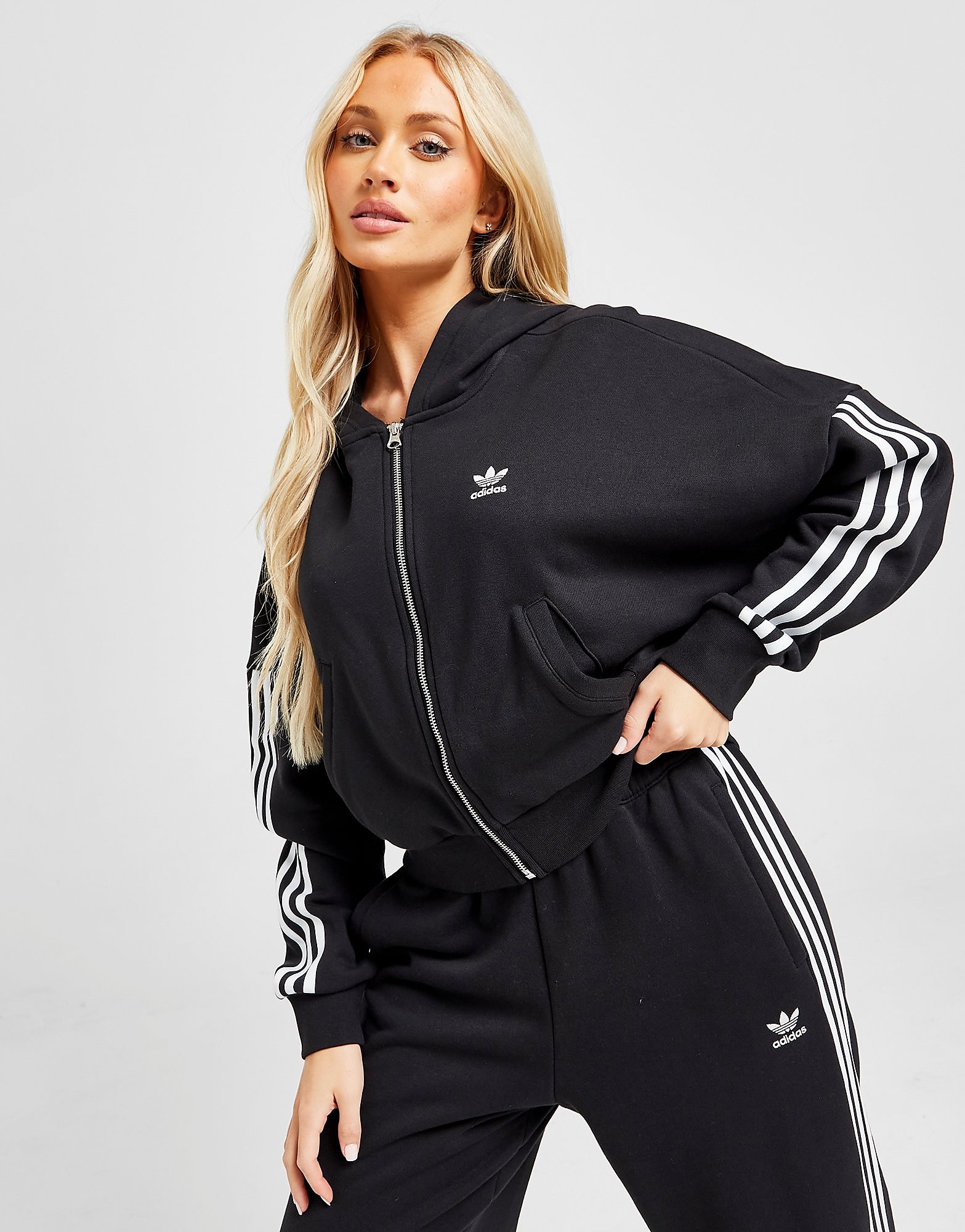 

adidas Originals 3-Stripes Full Zip Hoodie - Black - Womens, Black