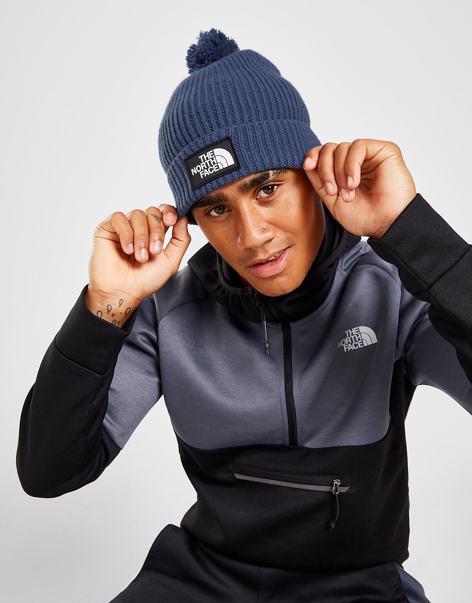

The North Face Logo Pom Beanie Hat - Blue - Womens, Blue