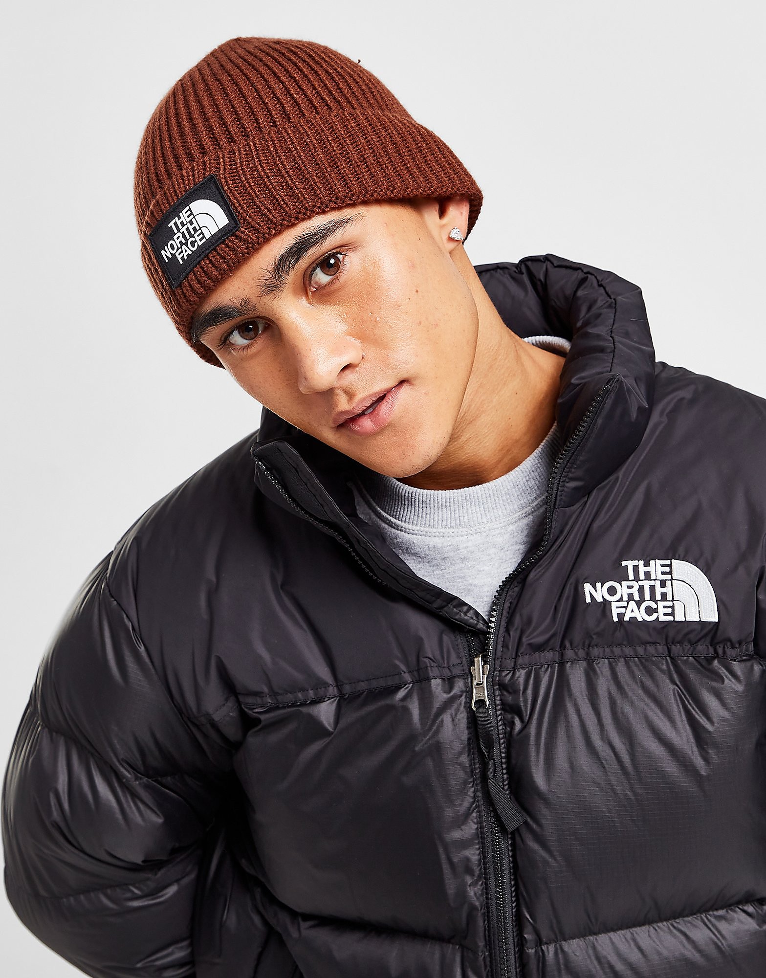 

The North Face Logo Box Cuffed Beanie - Brown - Womens, Brown