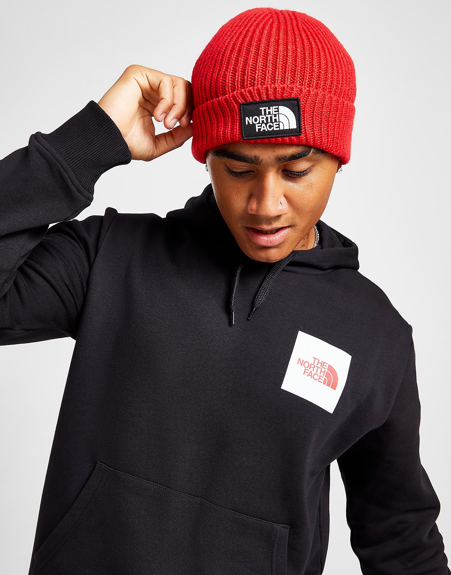 

The North Face Logo Box Cuffed Beanie - Red - Womens, Red