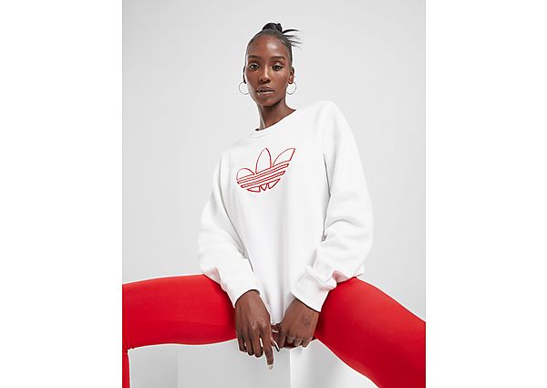 Adidas Originals Outline Trefoil Crew Sweatshirt - White - Womens, White