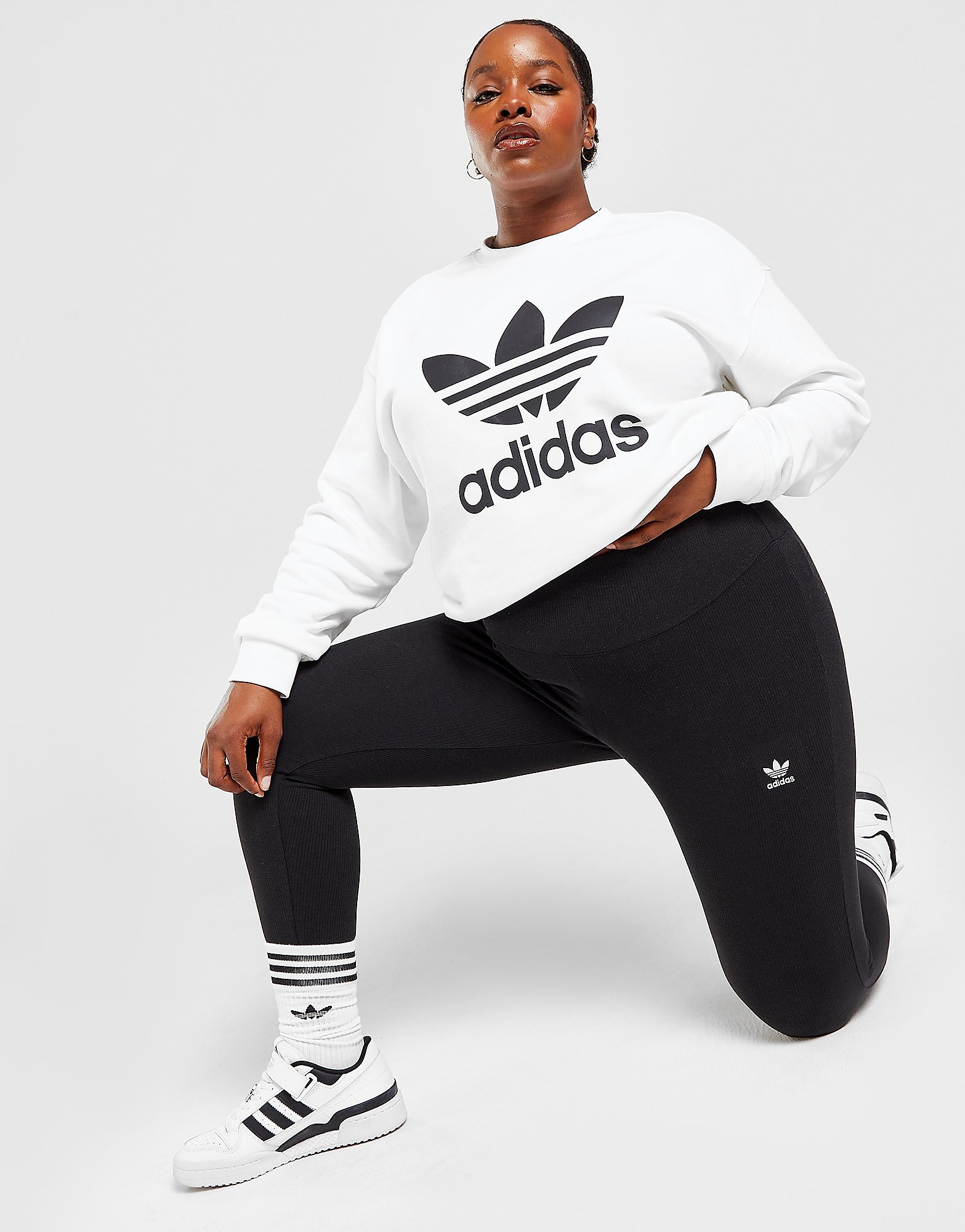 

adidas Originals Plus Size Trefoil Essential Rib Leggings - Black - Womens, Black
