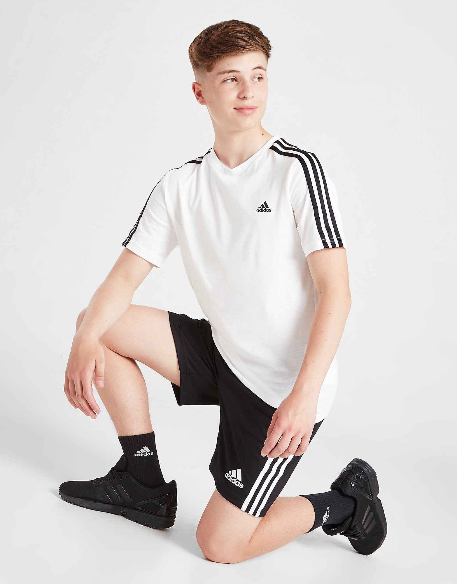 

adidas 3-Stripes Essential T-Shirt Junior - White / Black - Kids, White / Black