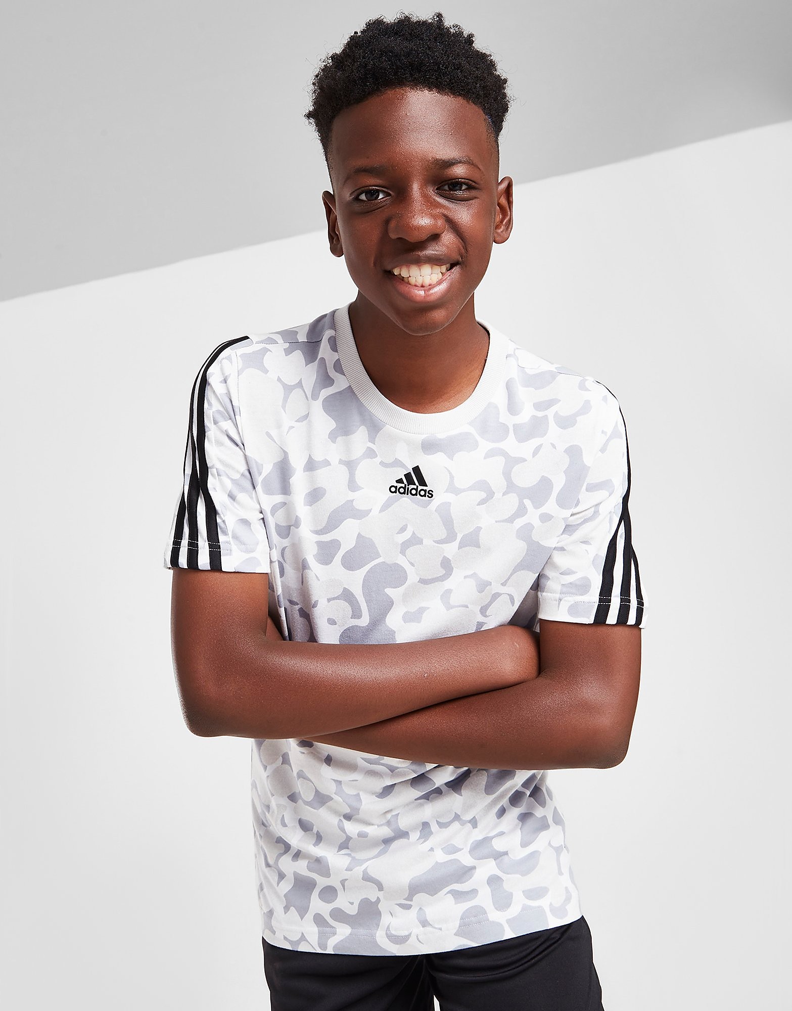 

adidas All Over Camo T-Shirt Junior - White / Halo Silver / Black - Kids, White / Halo Silver / Black