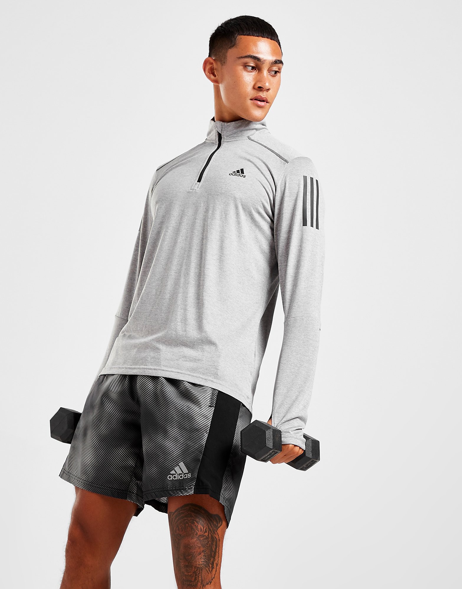 

adidas Own The Run All Over Print Colour Block Shorts - Only at JD - Grey Six / Grey Two / Black - Mens, Grey Six / Grey Two / Black