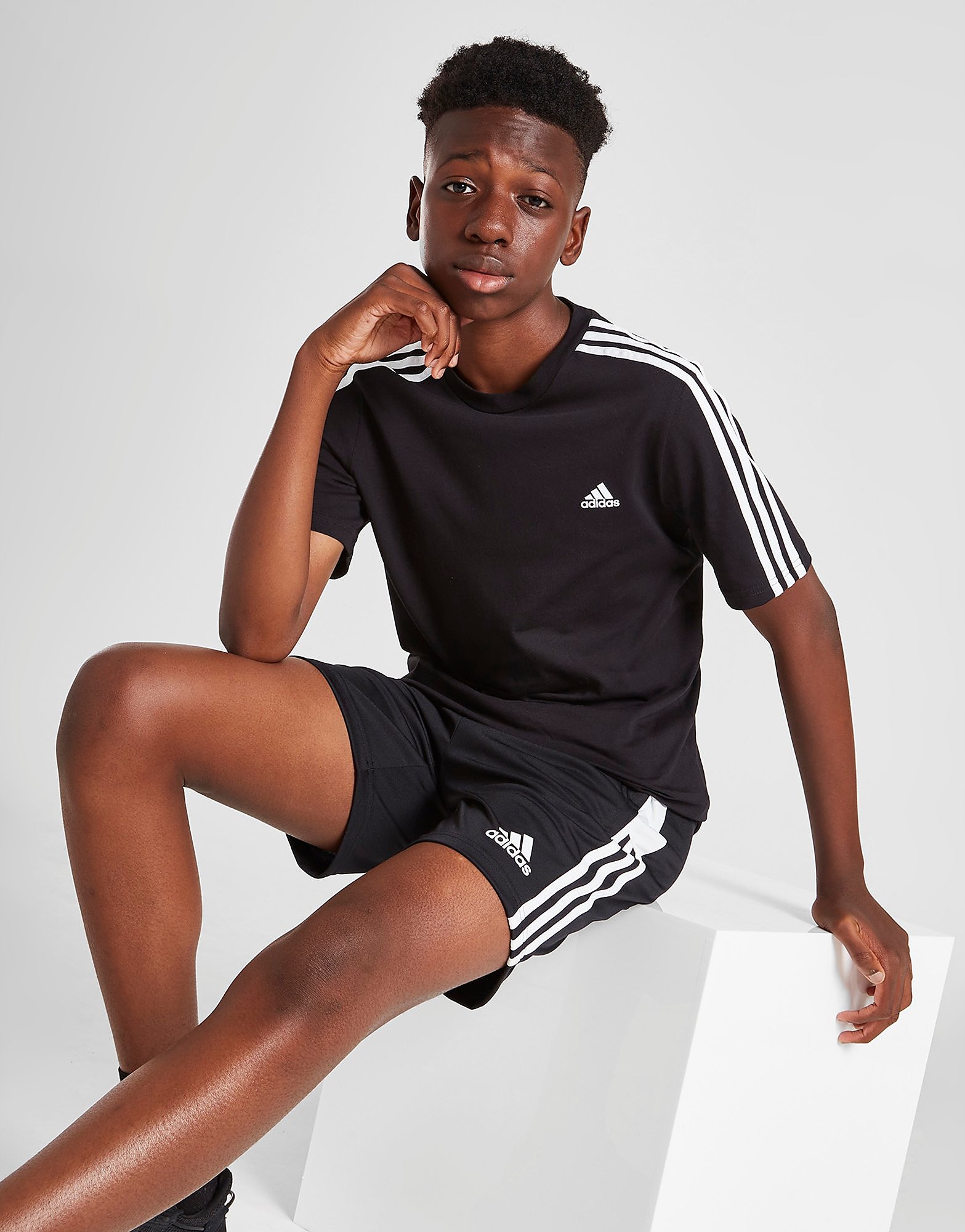 

adidas 3-Stripes T-Shirt Junior - Black / White - Kids, Black / White