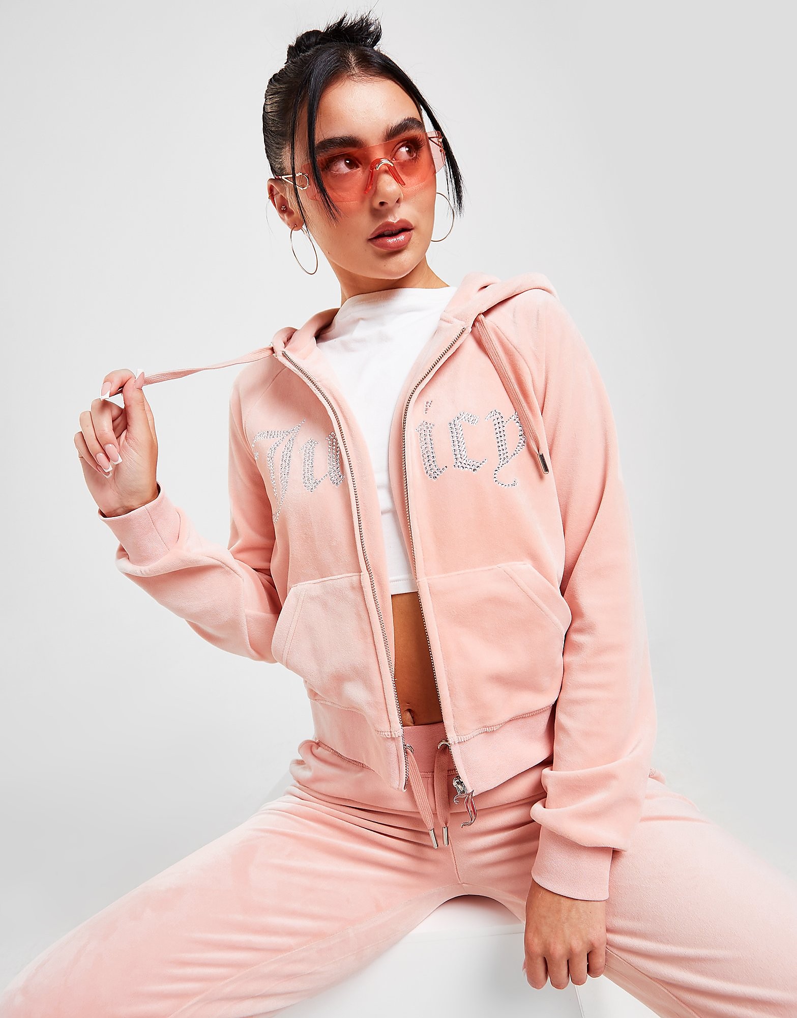 

JUICY COUTURE Diamante Logo Full Zip Hoodie - Pink - Womens, Pink