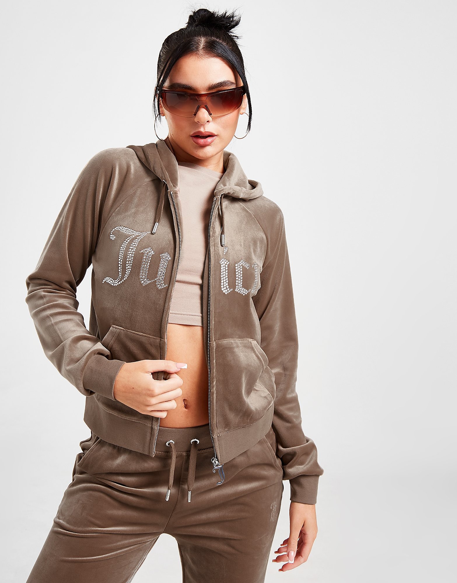 

JUICY COUTURE Diamante Logo Full Zip Hoodie - Brown - Womens, Brown