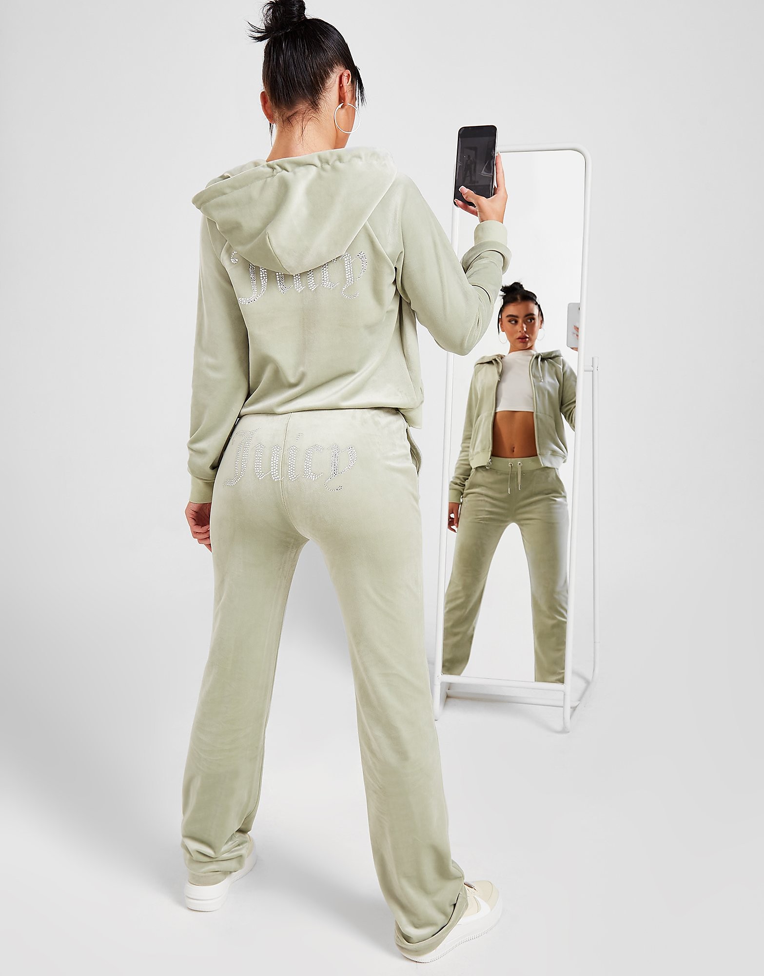 

JUICY COUTURE Diamante Velour Track Pants - Green - Womens, Green