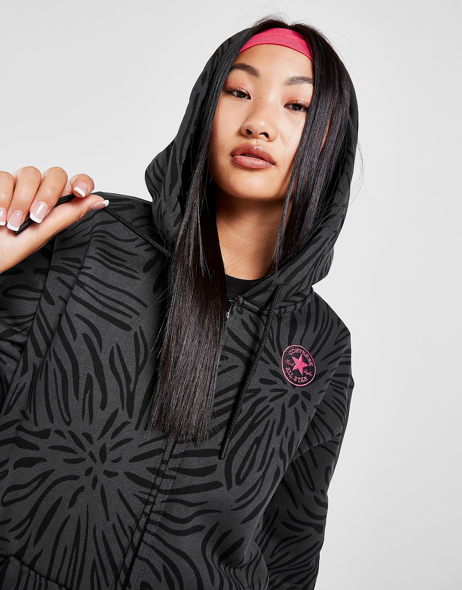 

Converse Zeba All Over Print Full Zip Hoodie - Black - Womens, Black