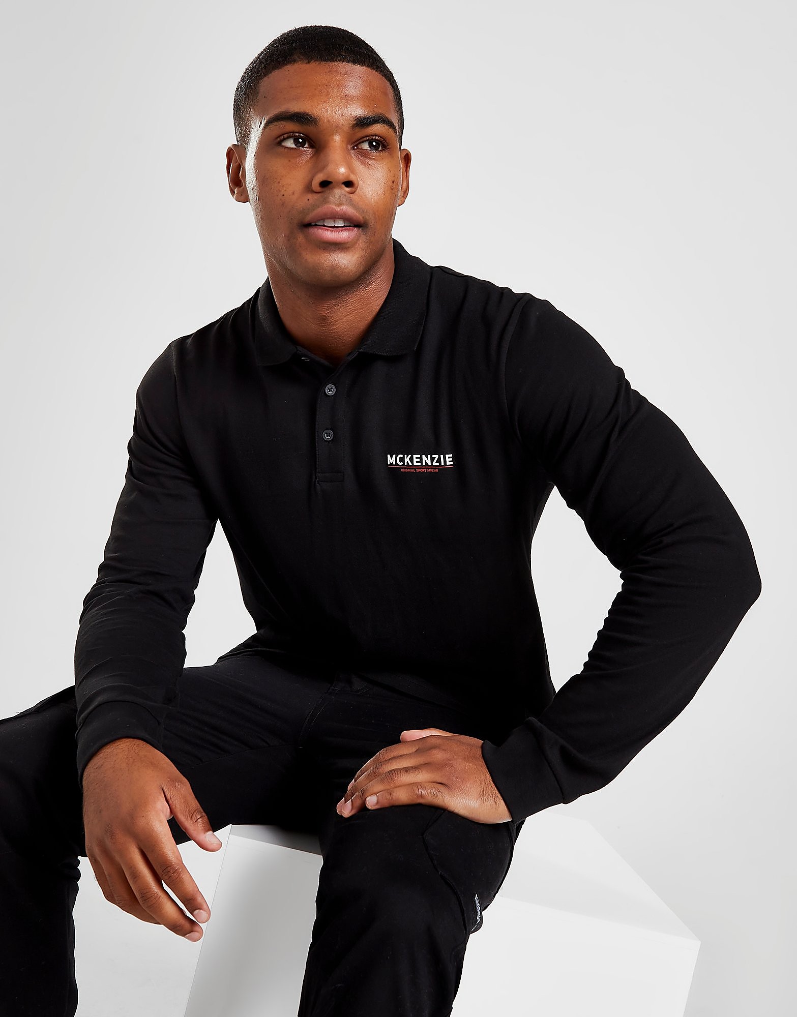 

McKenzie Essential Logo Long Sleeve Polo Shirt - Only at JD - Black - Mens, Black