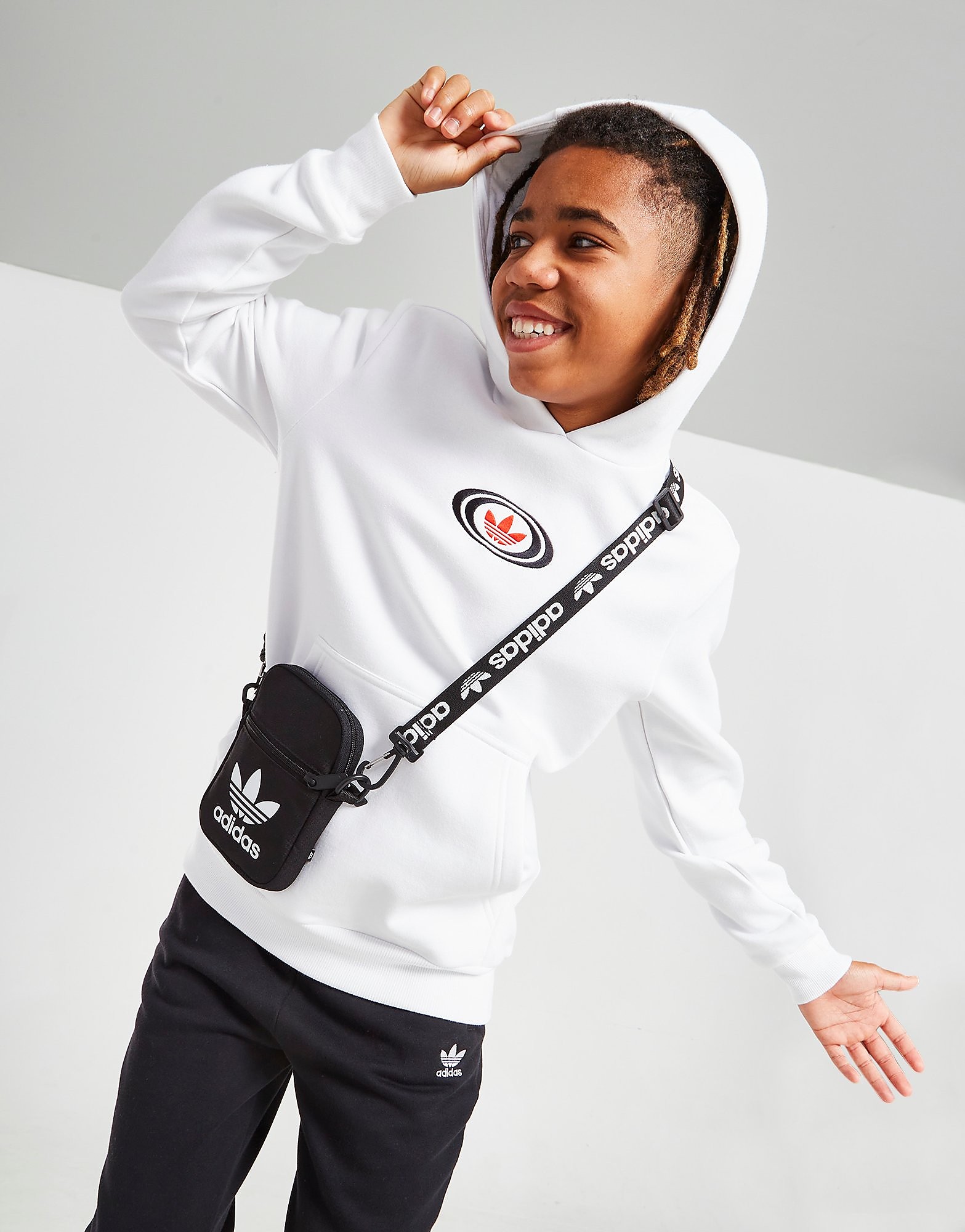 

adidas Originals Oval Trefoil Repeat Overhead Hoodie Junior - Only at JD - White - Kids, White