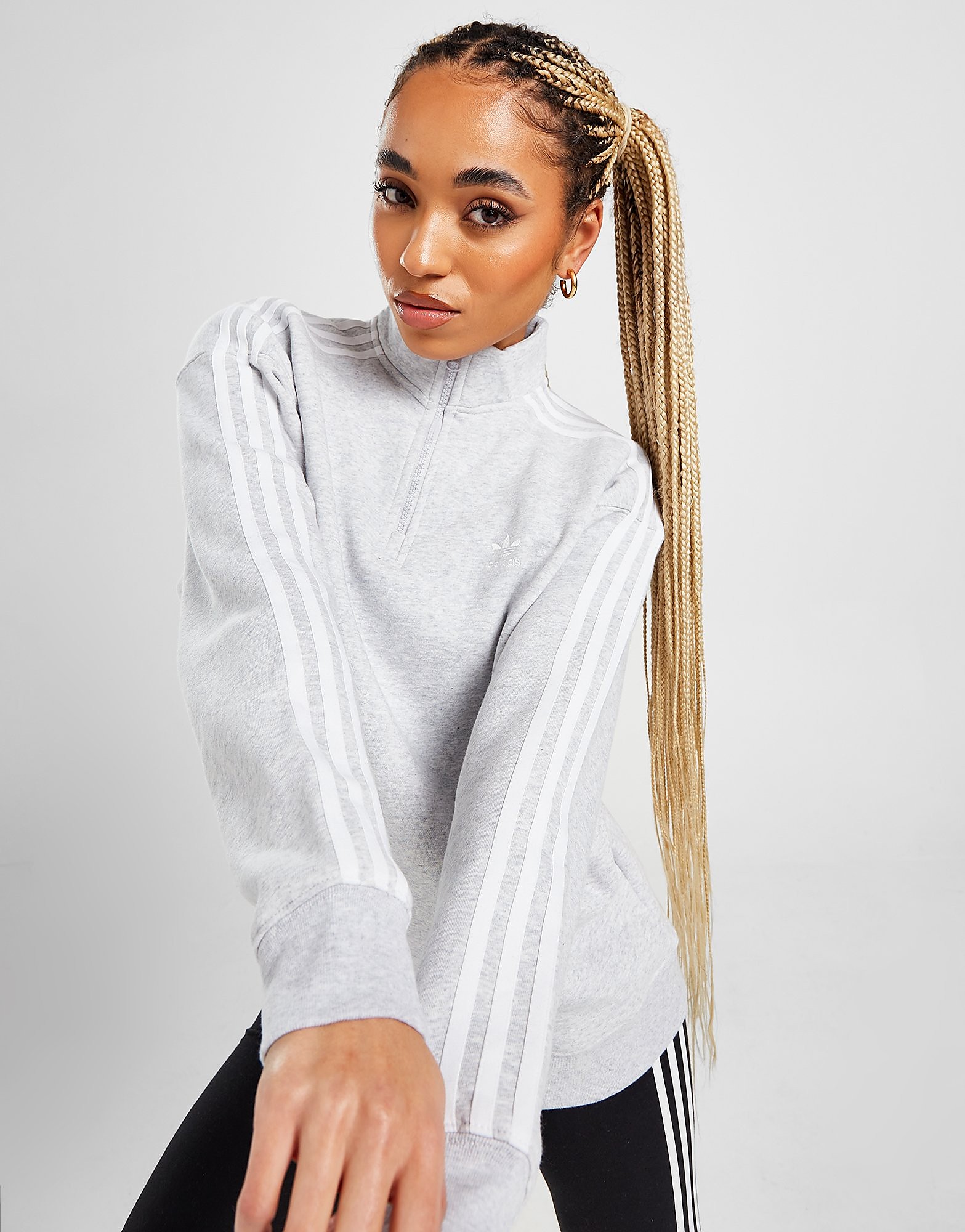 

adidas Originals 3-Stripes Boyfriend 1/4 Zip Sweatshirt - Only at JD - Grey - Womens, Grey