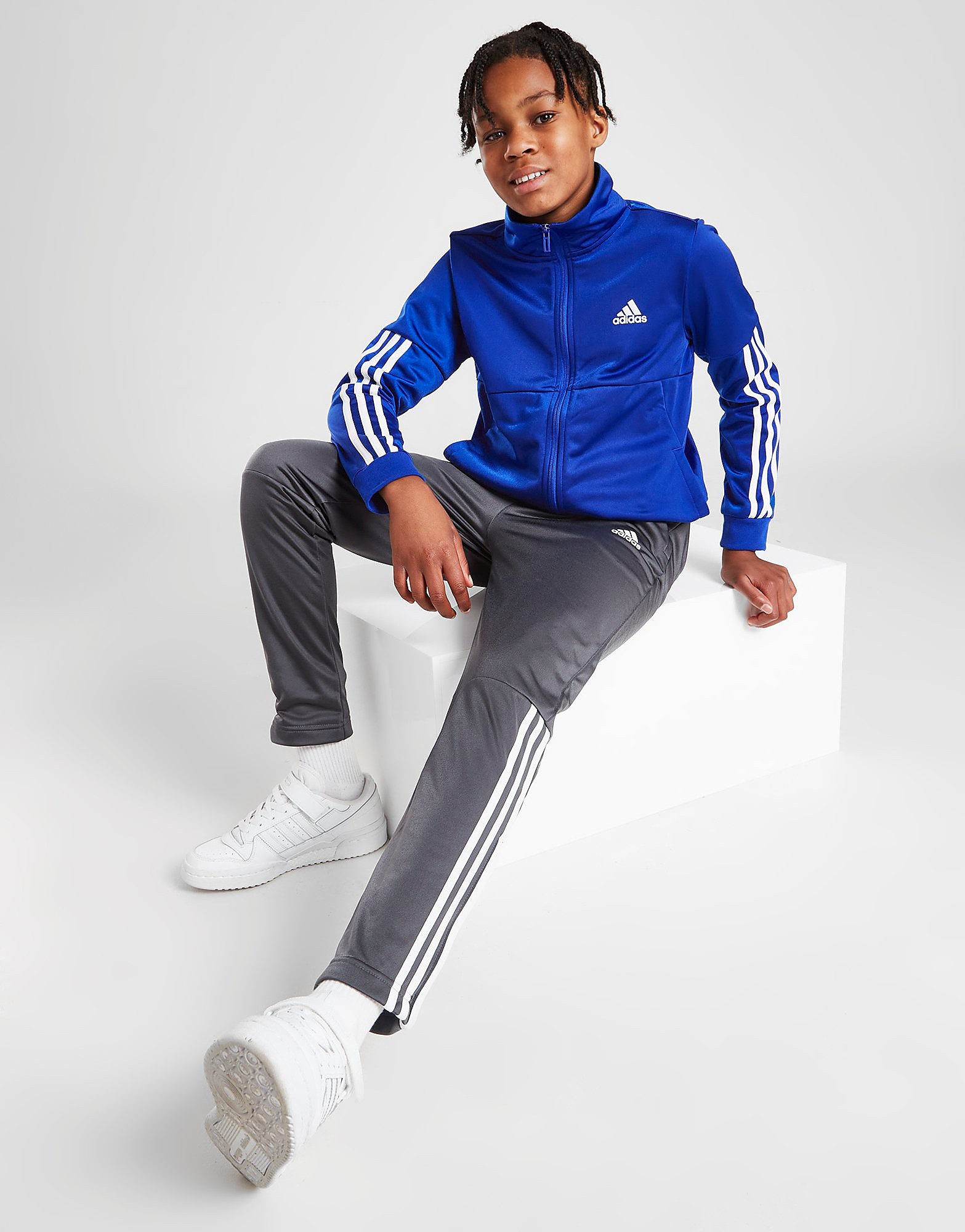 

adidas 3-Stripes Team Tracksuit Junior - Royal Blue / White/Grey - Kids, Royal Blue / White/Grey
