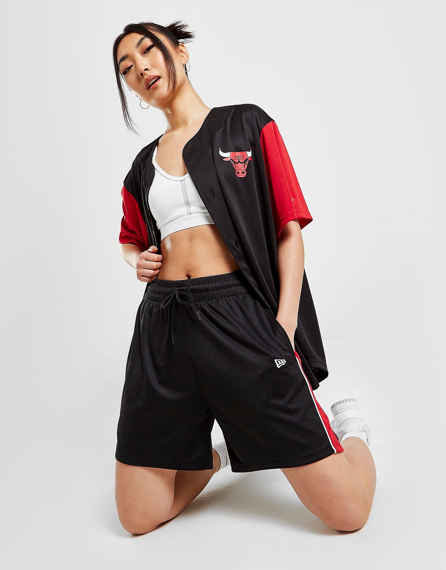 

New Era Panel Poly Shorts - Black/Red - Womens, Black/Red