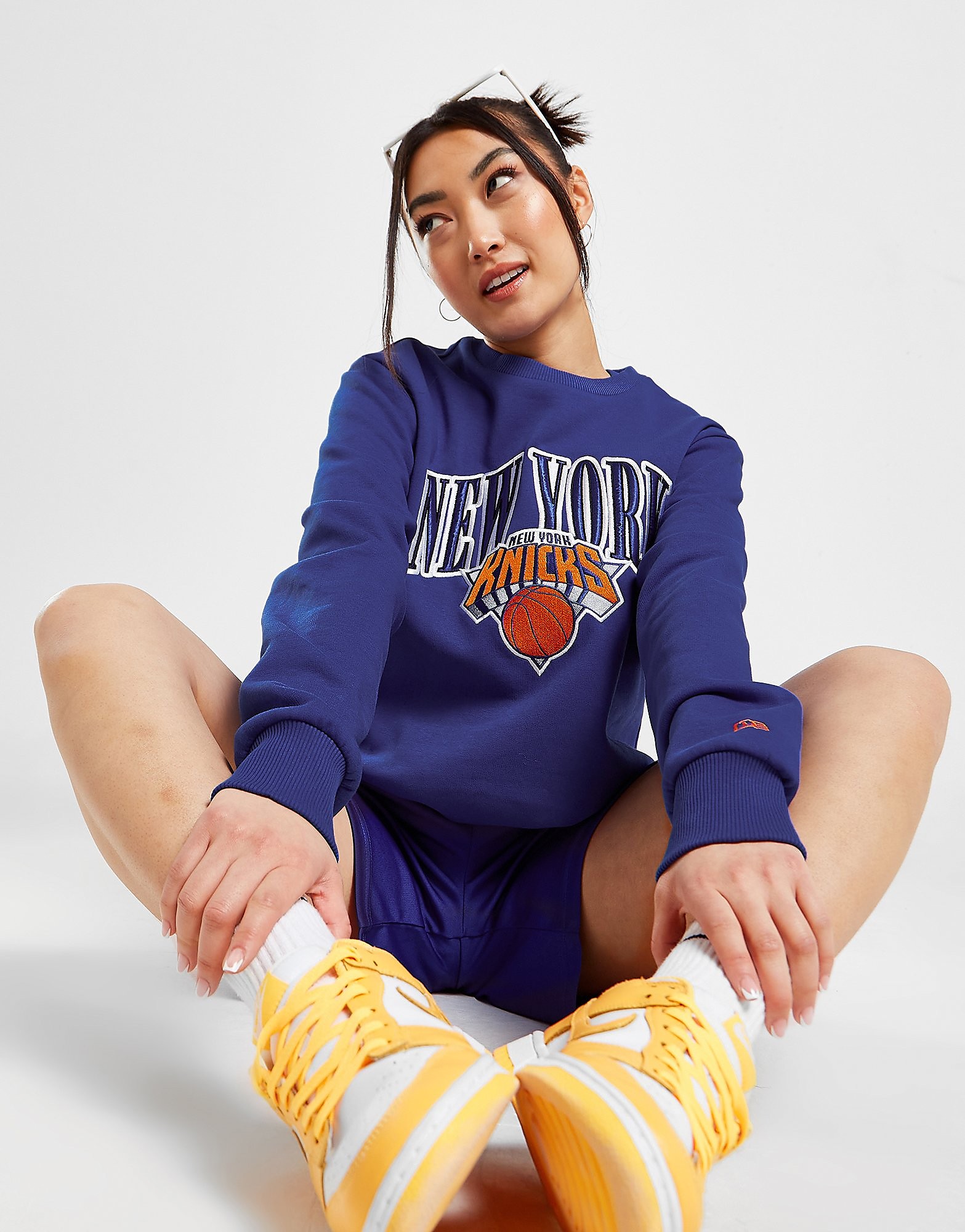 New Era NBA New York Knicks Satin Crew Sweatshirt - Blue - Womens, Blue