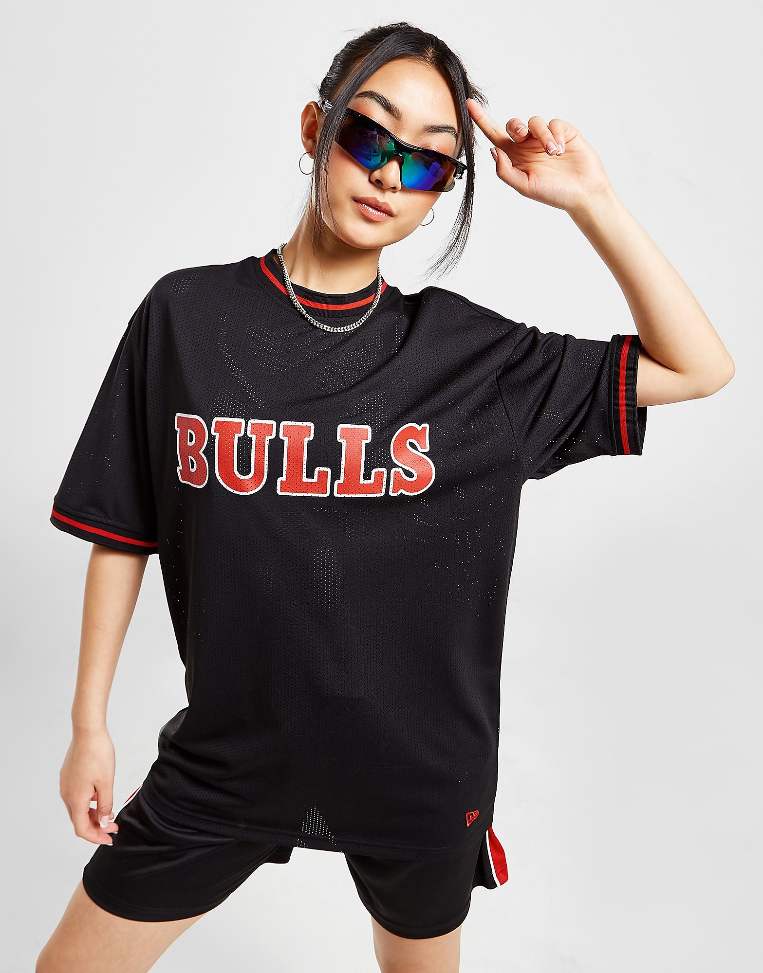New Era NBA Chicago Bulls Mesh Boyfriend T-Shirt - Black - Womens, Black