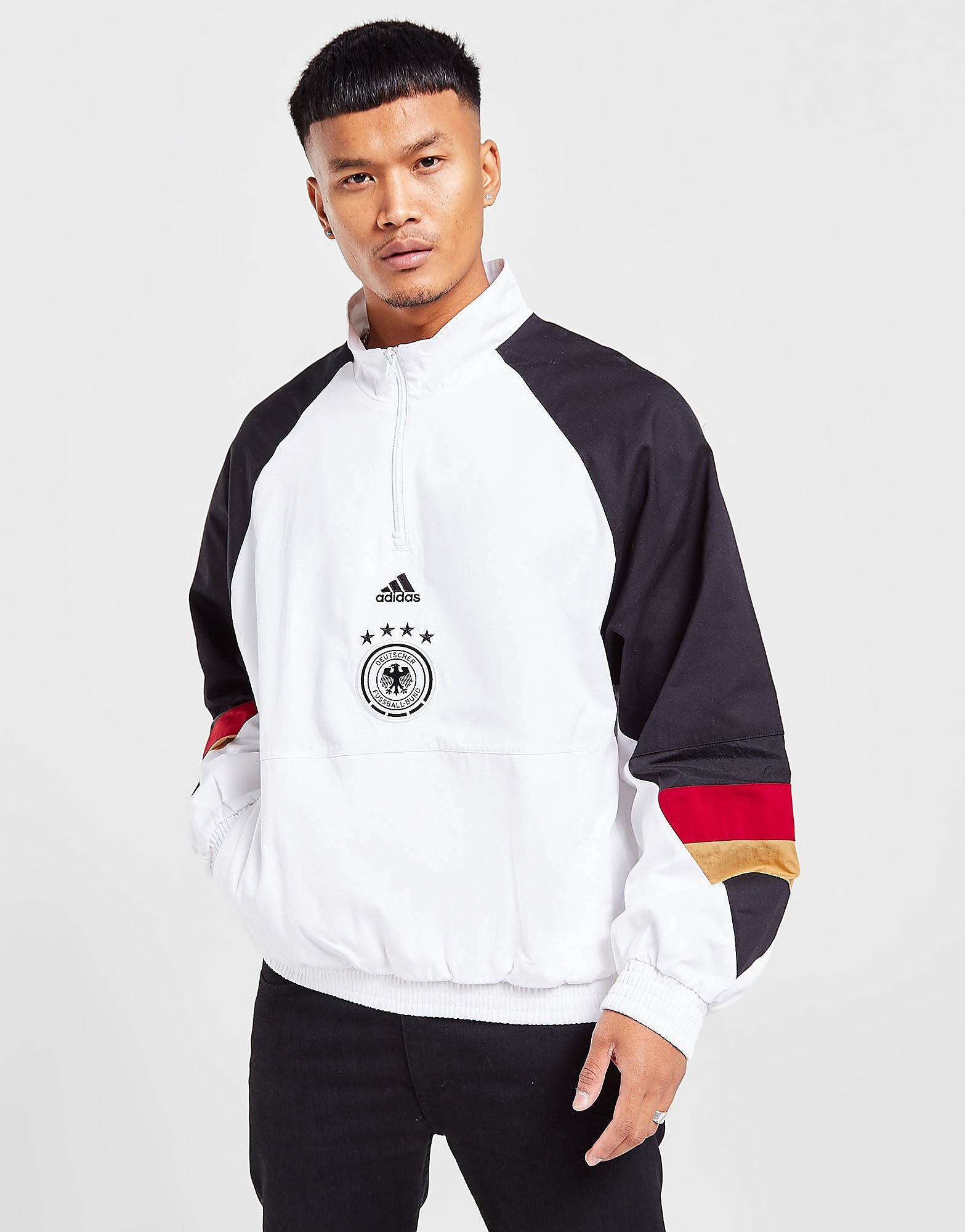 

adidas Germany World Cup Icon 1/4 Zip Track Jacket - Black / White - Mens, Black / White