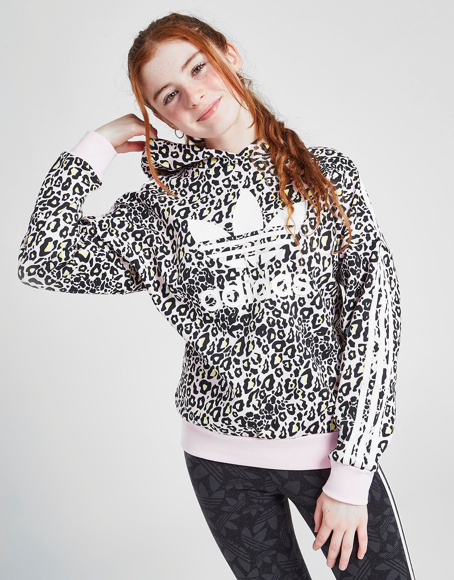 

adidas Originals Girls' Leopard Print Boyfriend Hoodie Junior - Only at JD - Pink/Black - Kids, Pink/Black