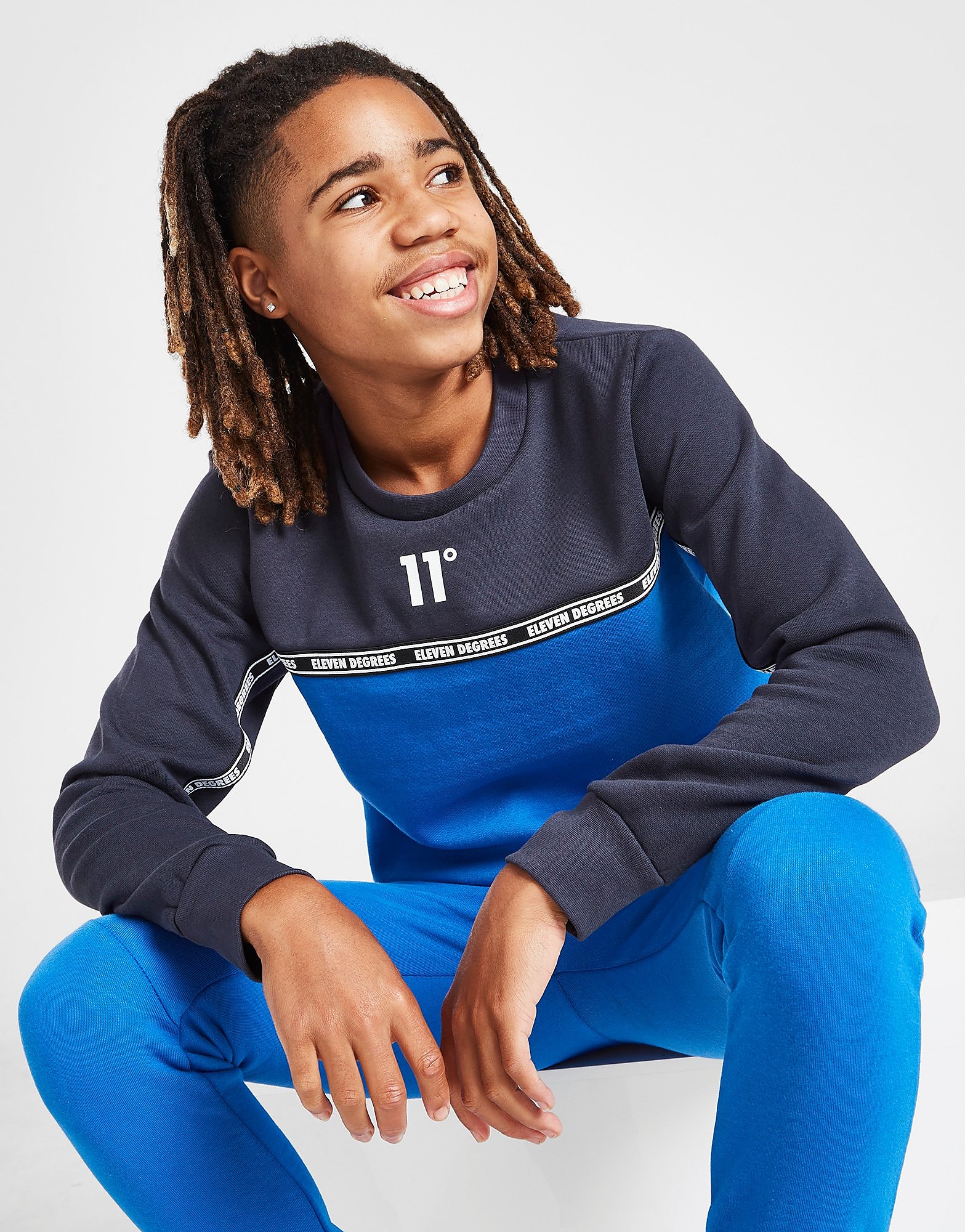 

11 Degrees Colour Block Tape Crew Sweatshirt Junior - Only at JD - Blue - Kids, Blue