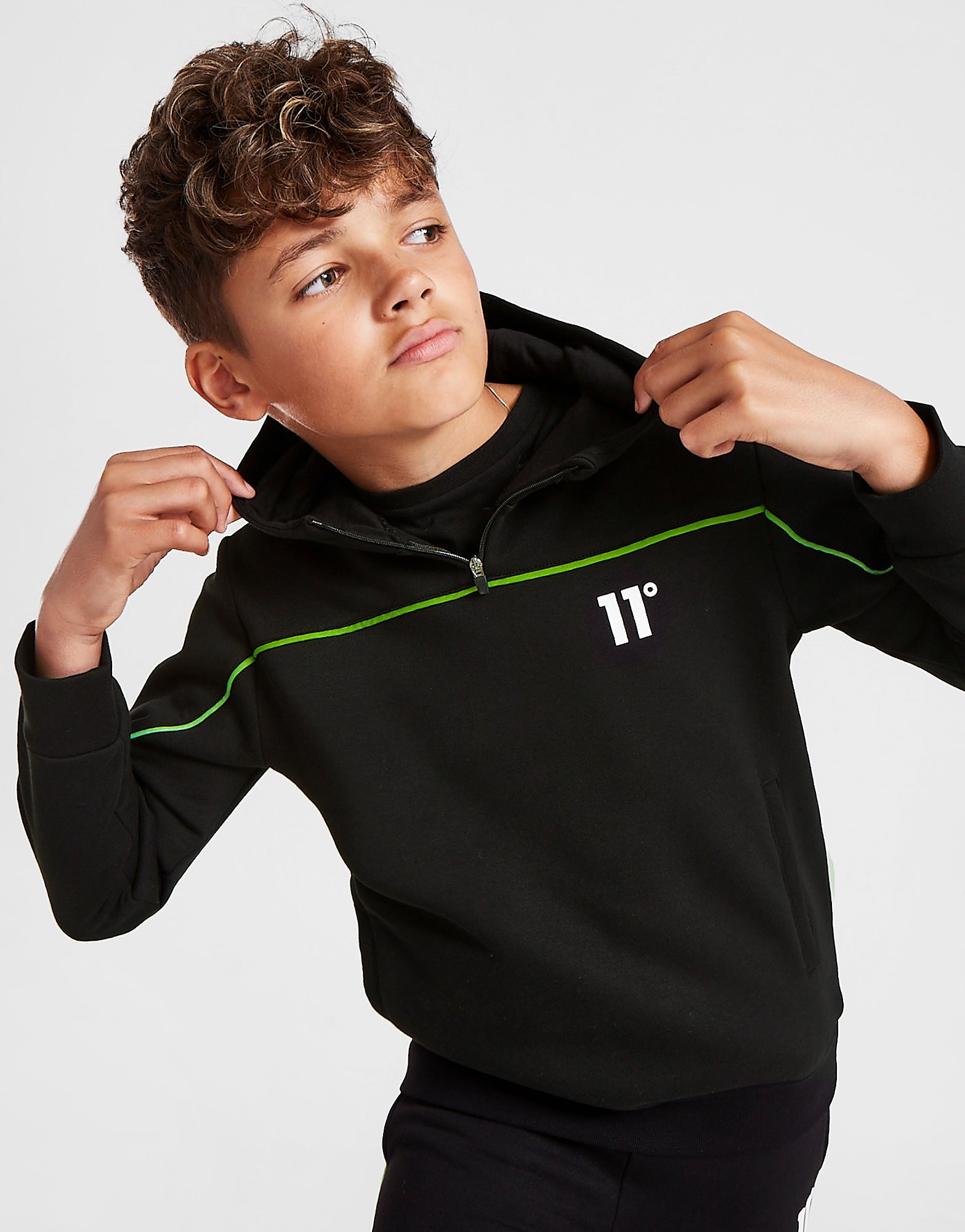 

11 Degrees Fade Pipe 1/4 Zip Hoodie - Black - Kids, Black