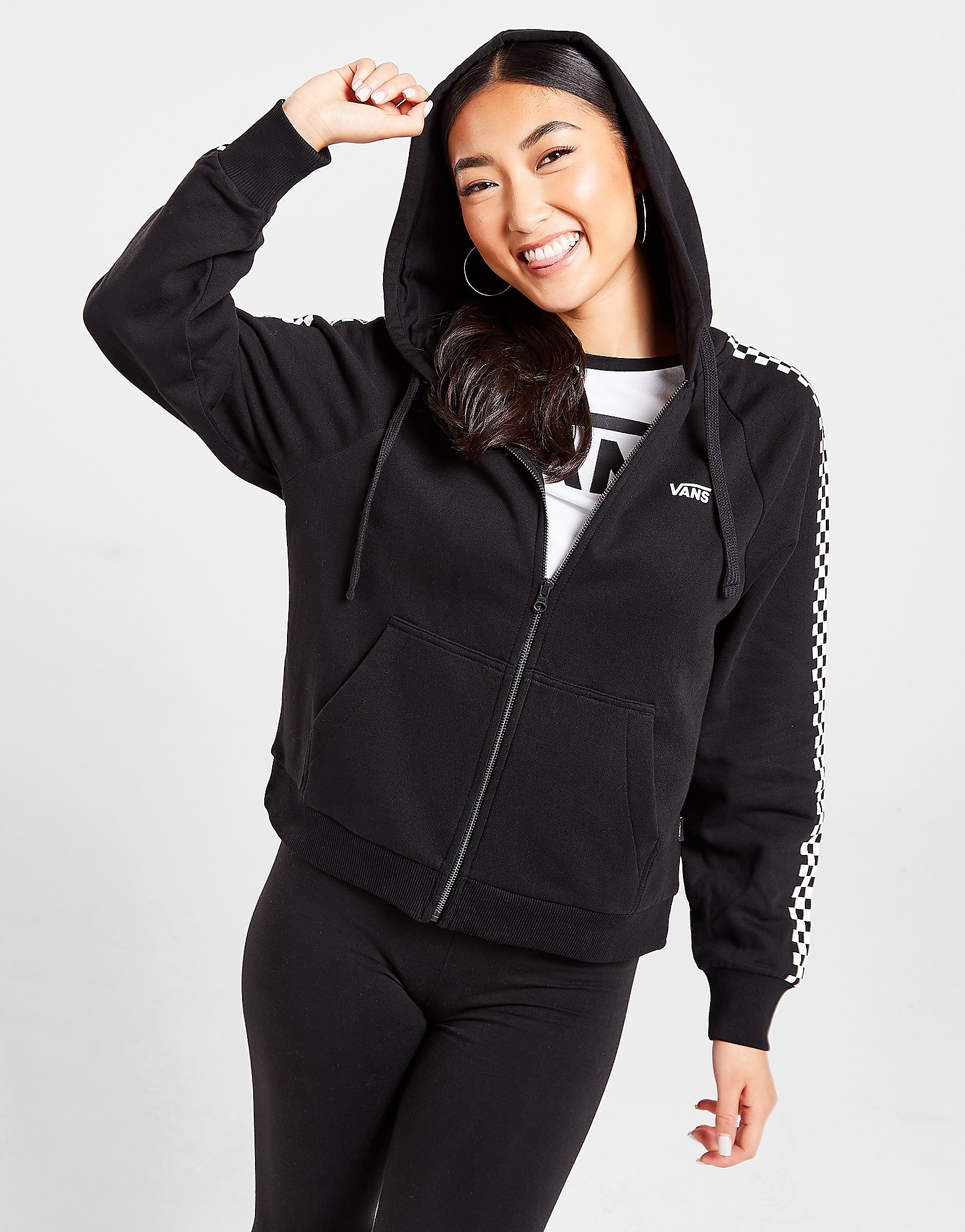 

Vans Checkerboard Full Zip Hoodie - Black - Womens, Black