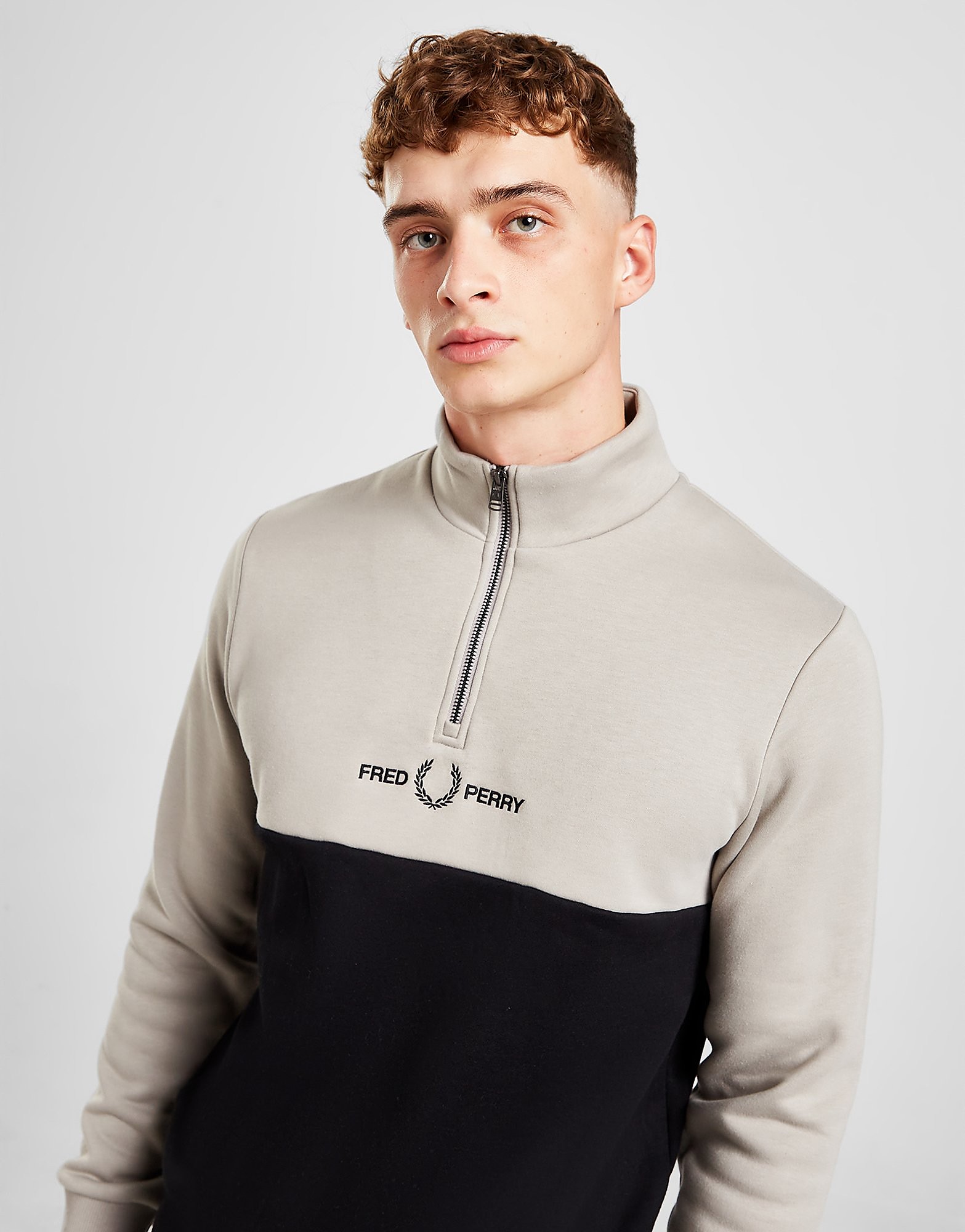 

Fred Perry Colour Block Embroidered 1/2 Zip Sweatshirt - Grey - Mens, Grey
