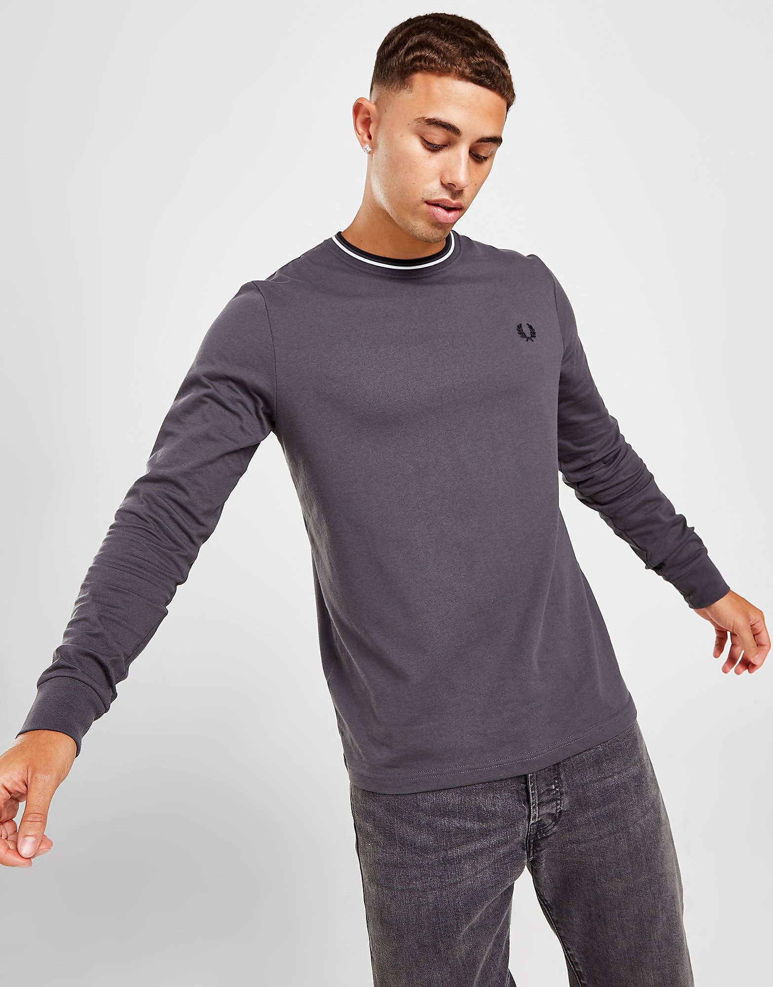 

Fred Perry Twin Tip Long Sleeve T-Shirt - Only at JD - Grey - Mens, Grey