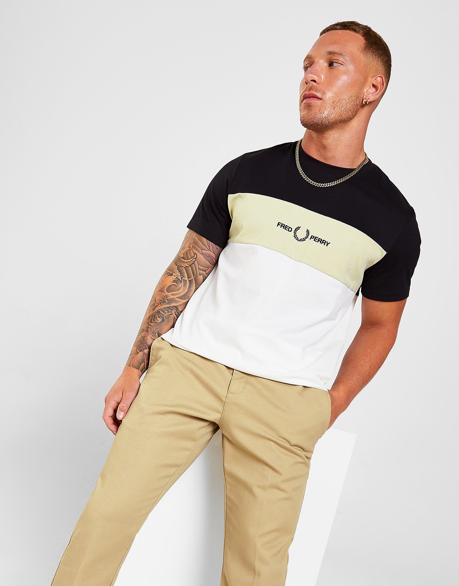 

Fred Perry Embroidered Colour Block T-Shirt - White - Mens, White