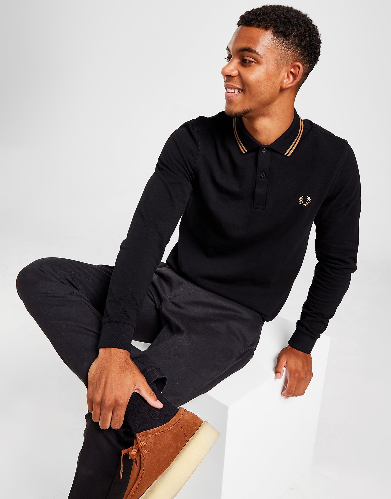 

Fred Perry Twin-Tipped Long Sleeve Polo Shirt - Black - Mens, Black