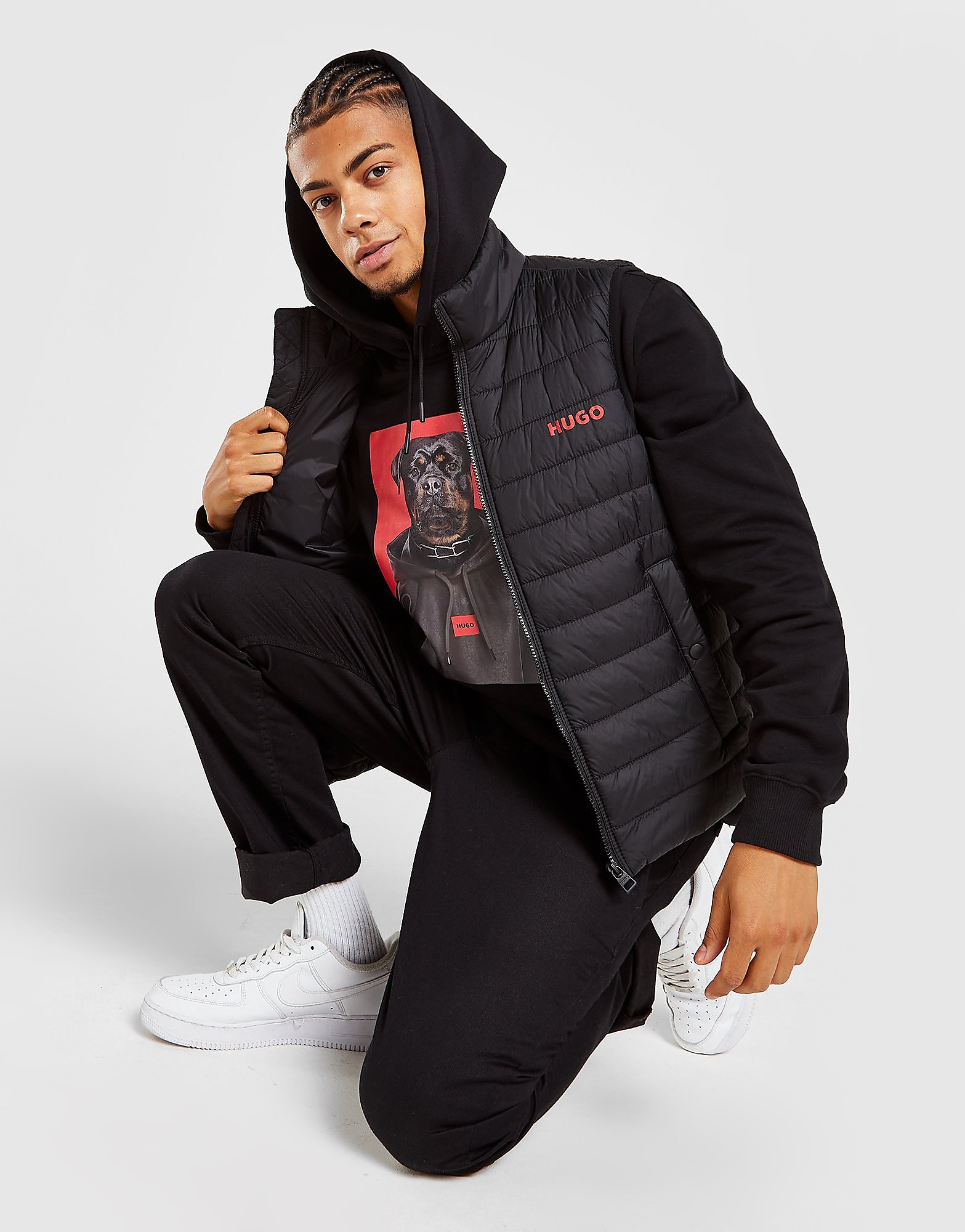 

HUGO Wordmark Gilet - Black - Mens, Black
