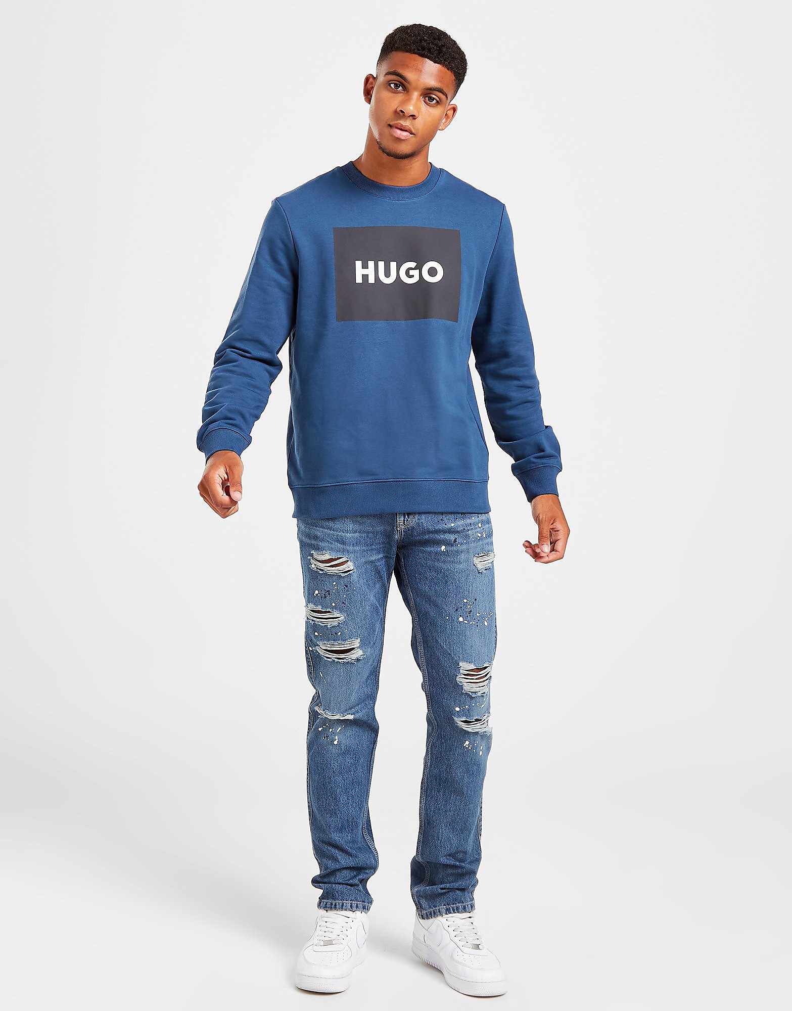 

HUGO Distressed Slim Paint Jeans - Blue - Mens, Blue