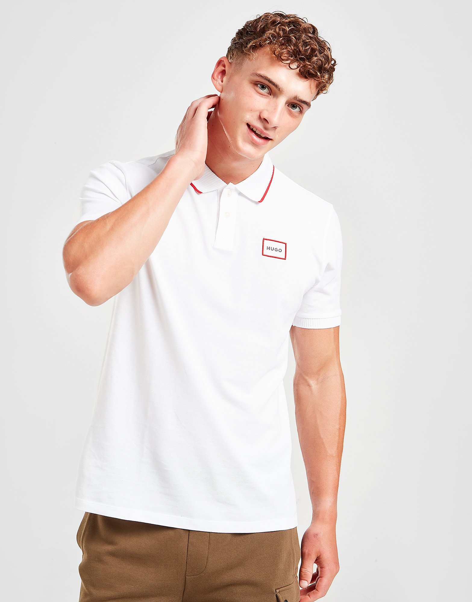 

HUGO Demlock Embroidered Polo Shirt - White/Red - Mens, White/Red