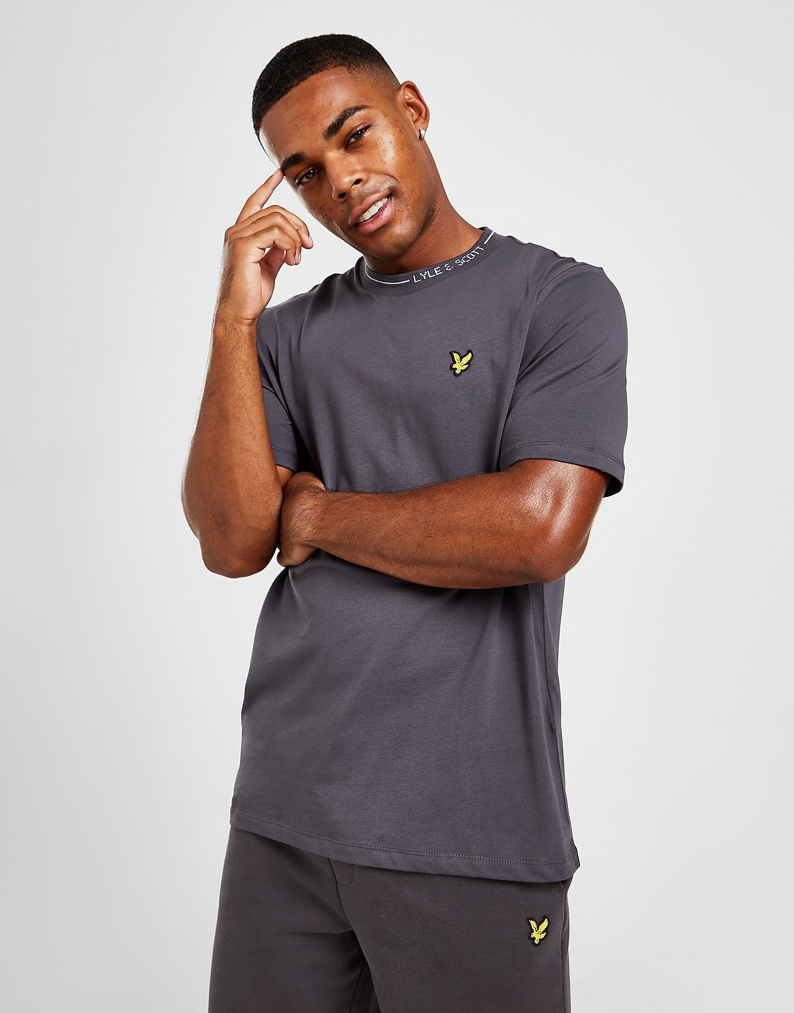 

Lyle & Scott Jacuard Collar Ringer T-Shirt - Only at JD - Grey - Mens, Grey