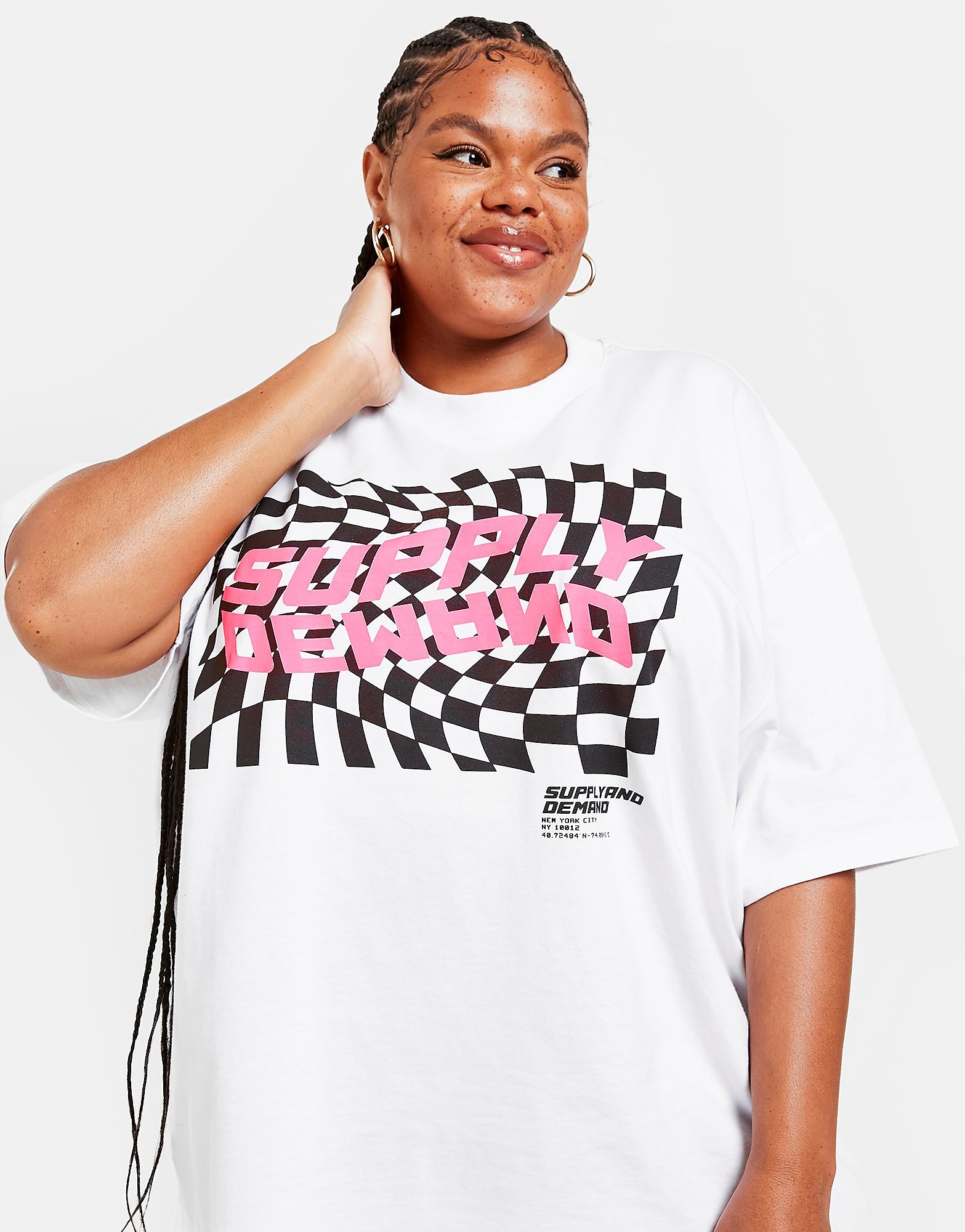 Supply & Demand Checkerboard Graphic Plus Size T-Shirt - White - Womens, White