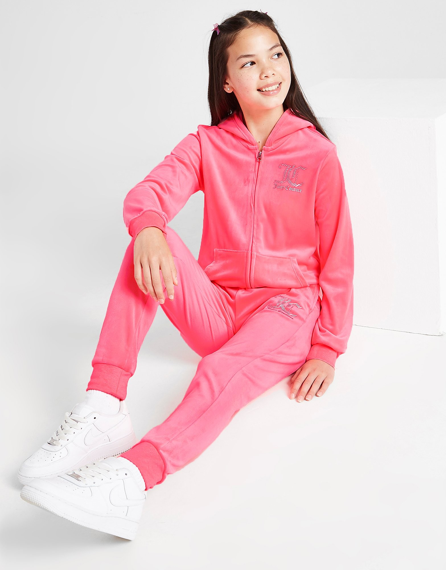 

JUICY COUTURE Girls' Velour Full Zip Hooded Tracksuit Junior - Pink - Kids, Pink