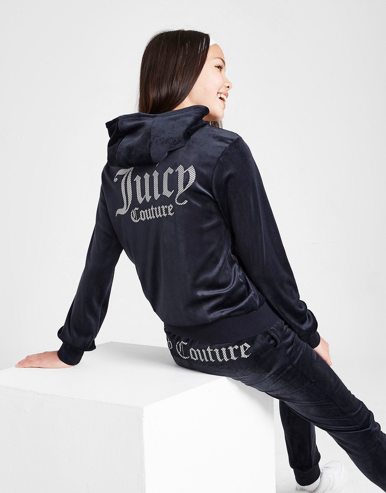 

JUICY COUTURE Girls' Velour Full Zip Hooded Tracksuit Junior - Blue - Kids, Blue