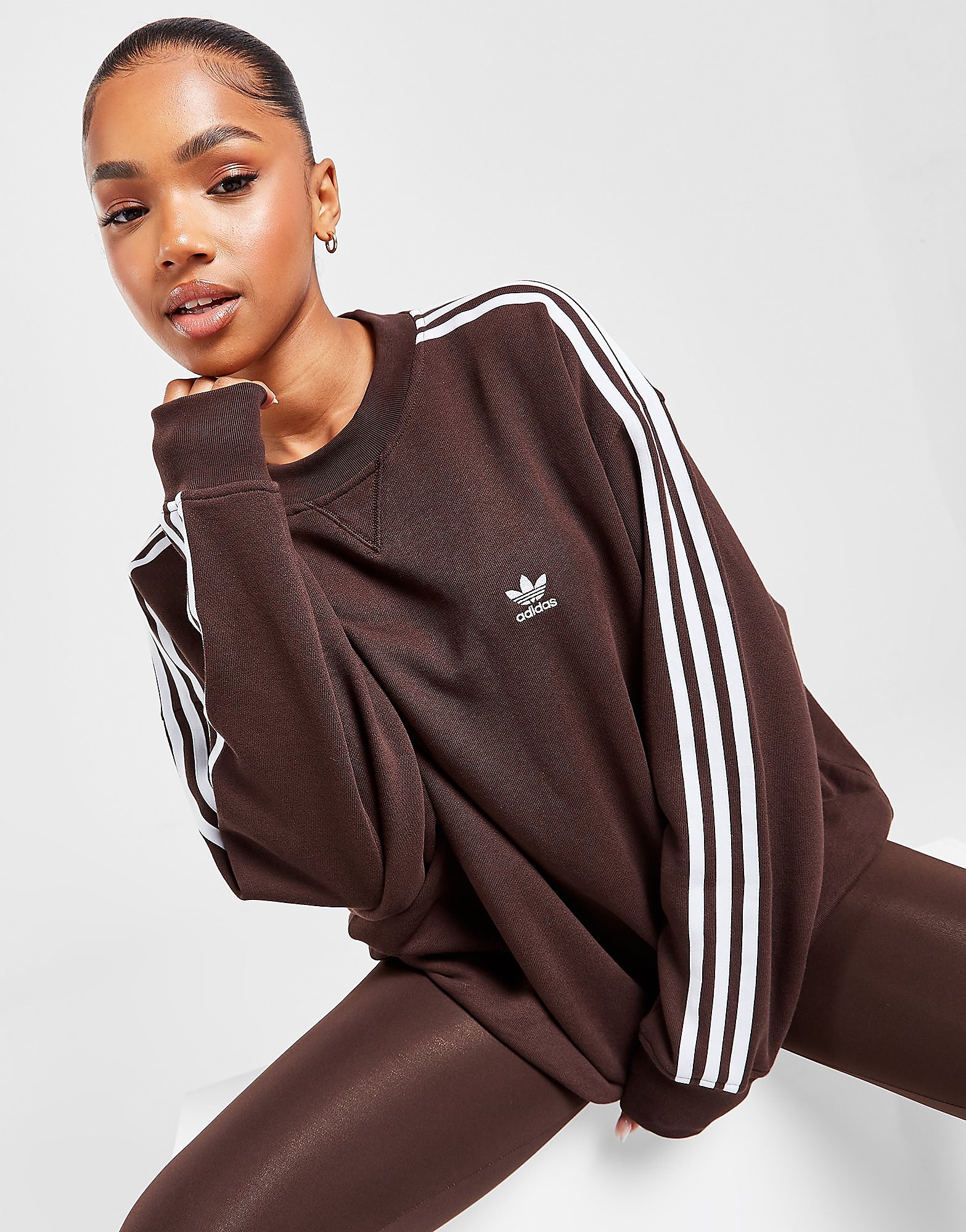 

adidas Originals 3-Stripes Crew Sweatshirt - Only at JD - Brown - Womens, Brown