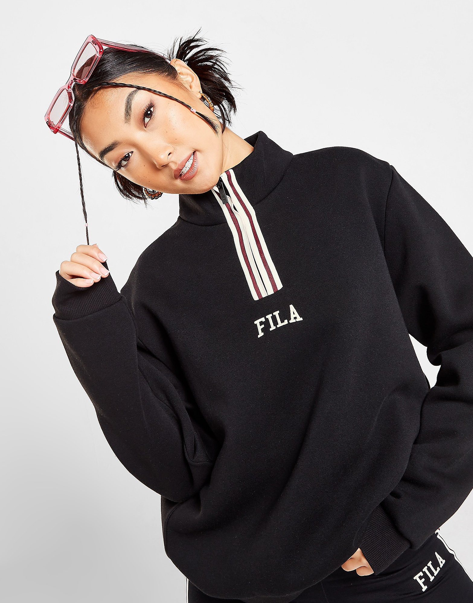 

Fila Stripe 1/4 Zip Sweatshirt - Black - Womens, Black