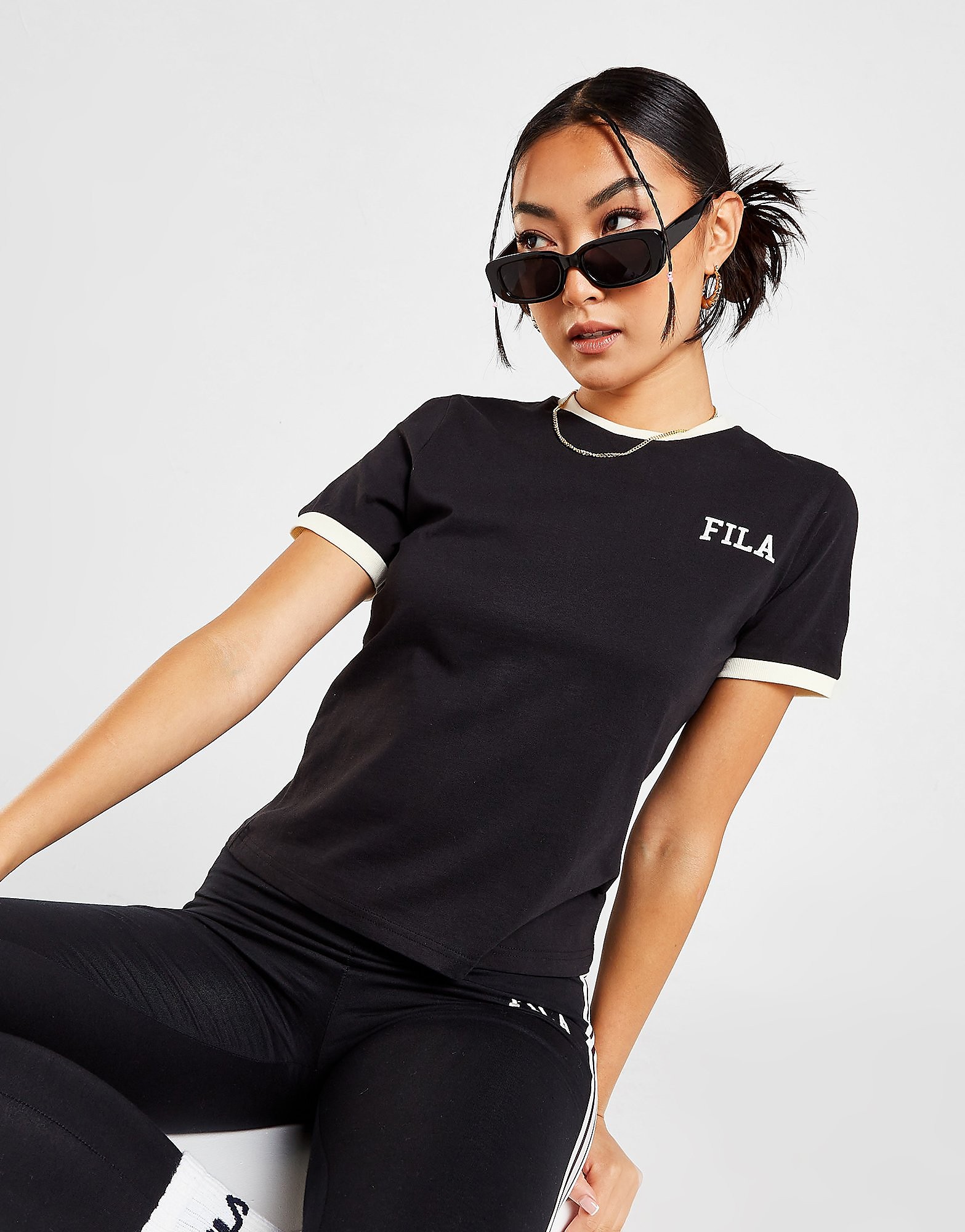 

Fila Slim Ringer T-Shirt - Black - Womens, Black
