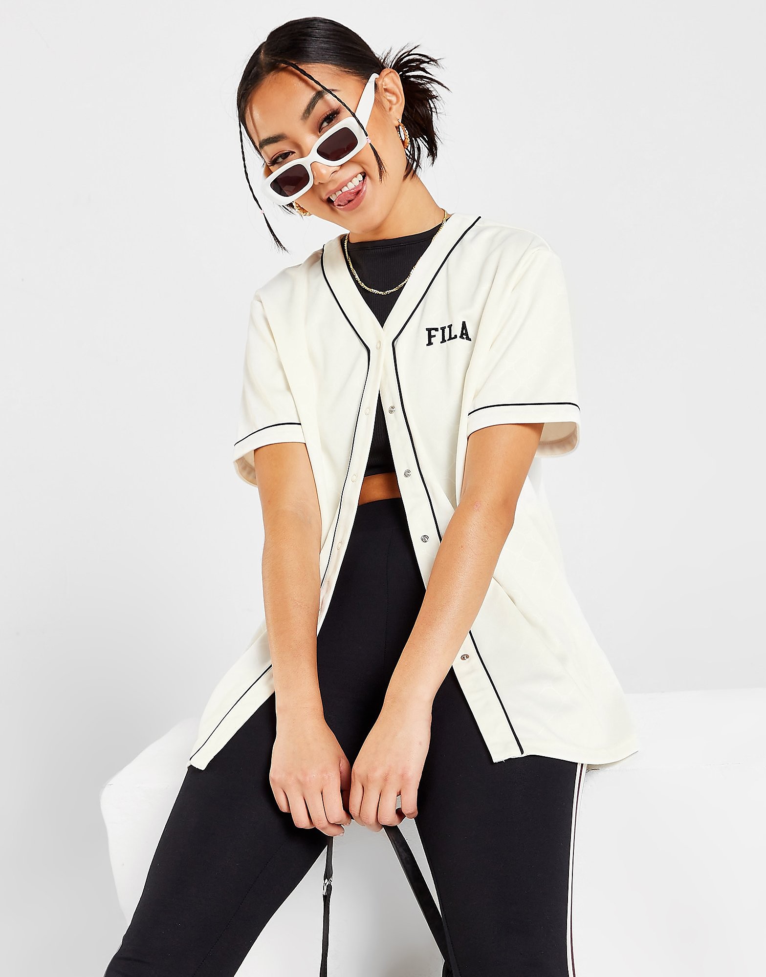 

Fila All Over Print Baseball Shirt - White - Womens, White