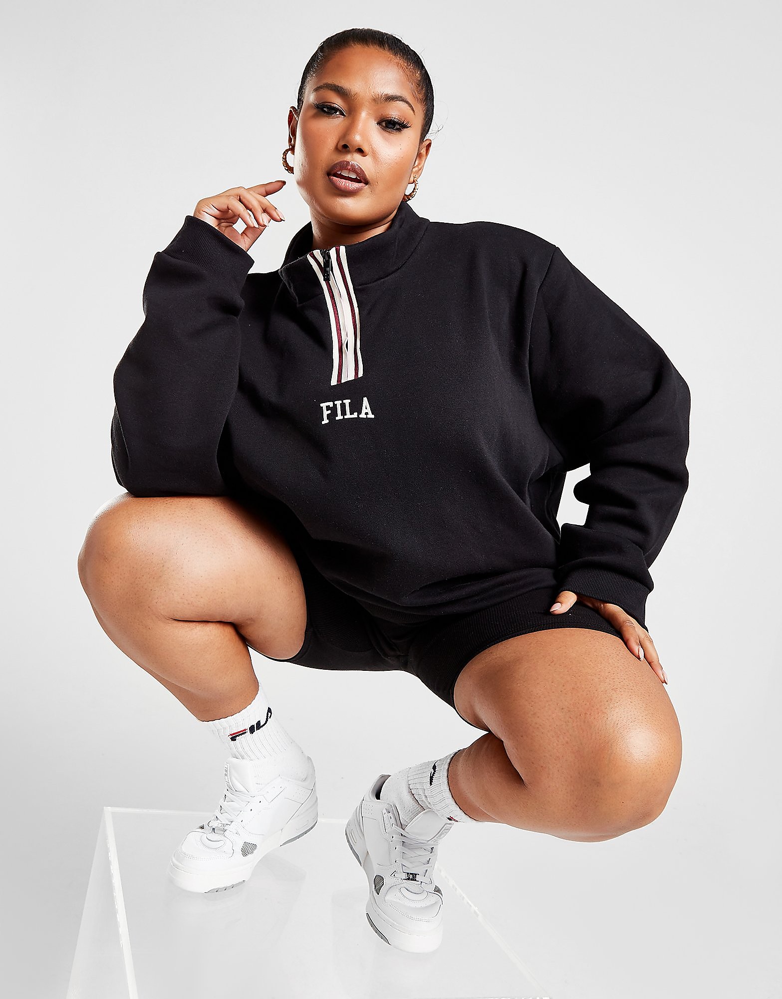 

Fila Plus Size Stripe 1/4 Zip Fleece - Black - Womens, Black